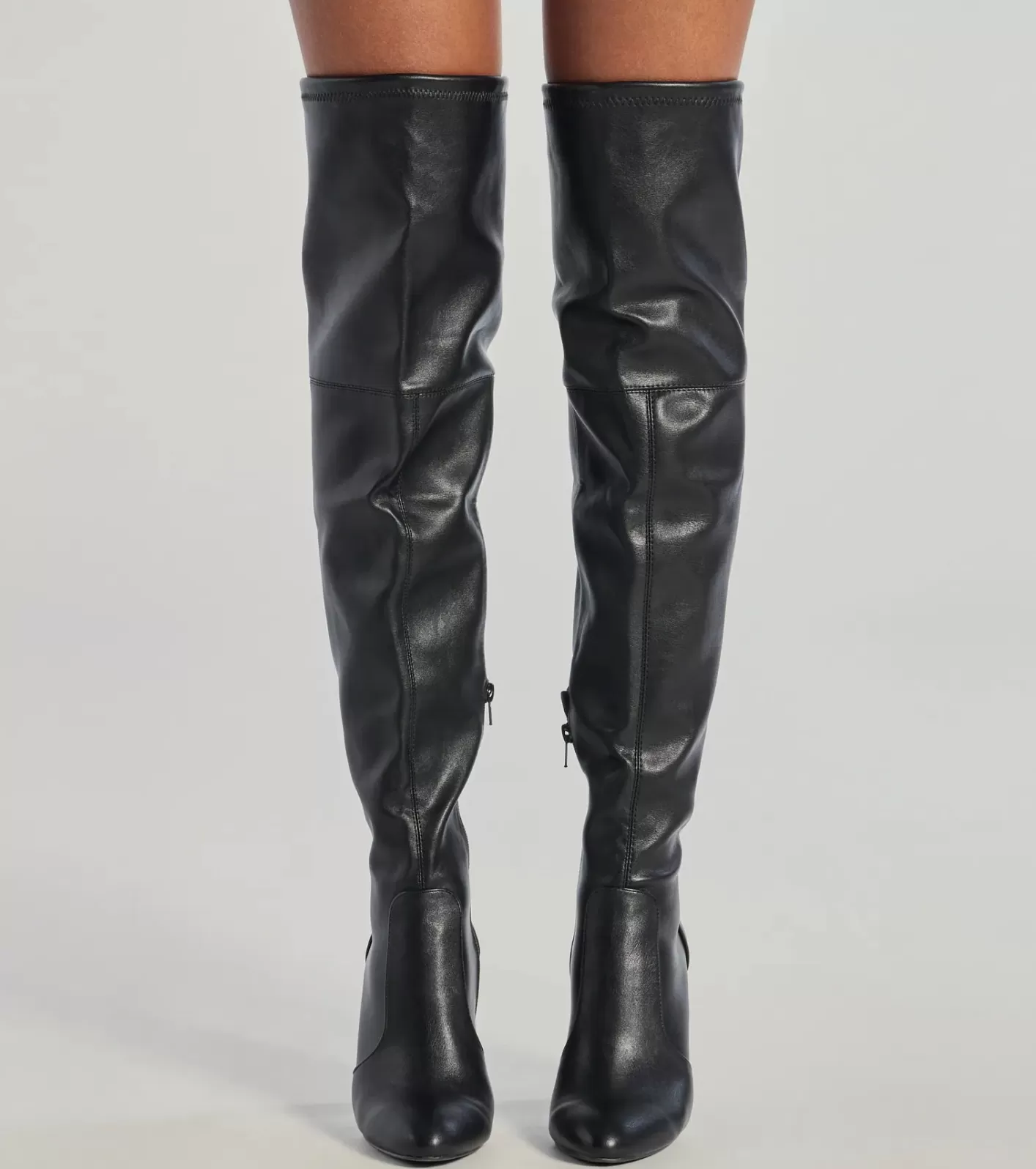 Windsor Sleek Look Thigh-High Block Heel Boots BLACK Best Sale
