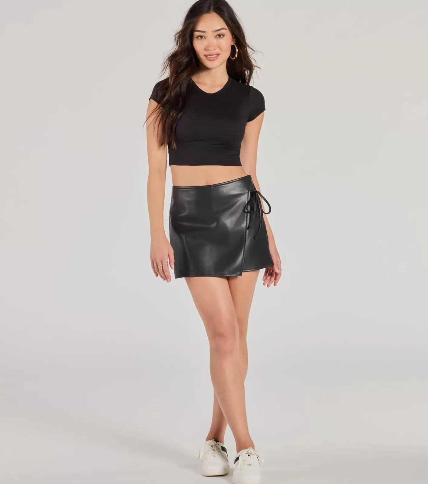 Windsor Sleek Moment Tie-Waist Faux Leather Skort BLACK Cheap