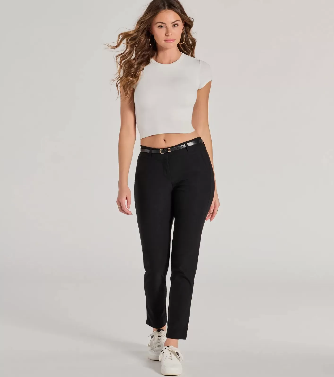 Windsor Sleek Perfection High-Rise Belted Skinny Pants BLACK Fashion