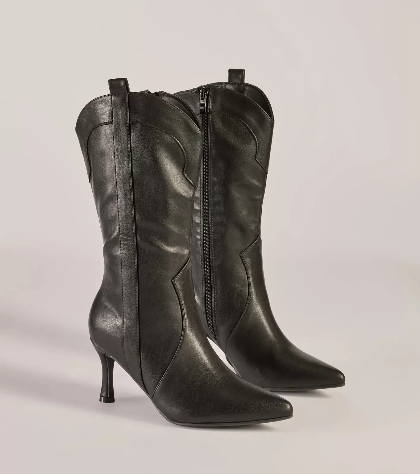 Windsor Sleek Stride Faux Leather Stiletto Western Boots BLACK Online