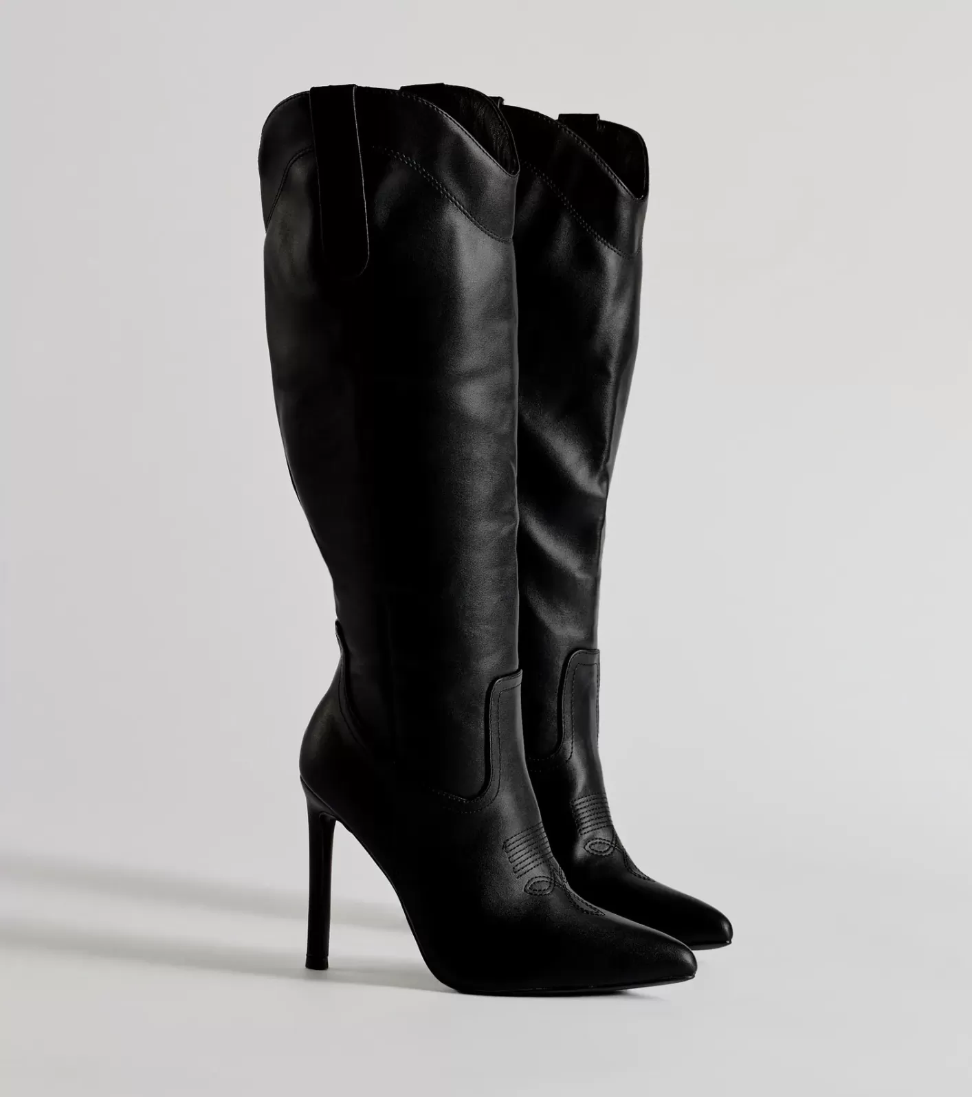 Windsor Sleek Western Under-The-Knee Stiletto Boots BLACK Best Sale