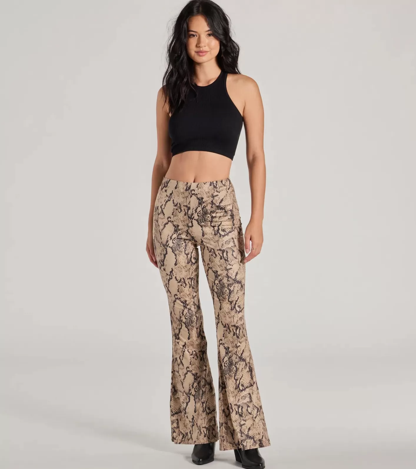 Windsor Slither In Style High Rise Snake Print Flare Pants TAUPE Cheap