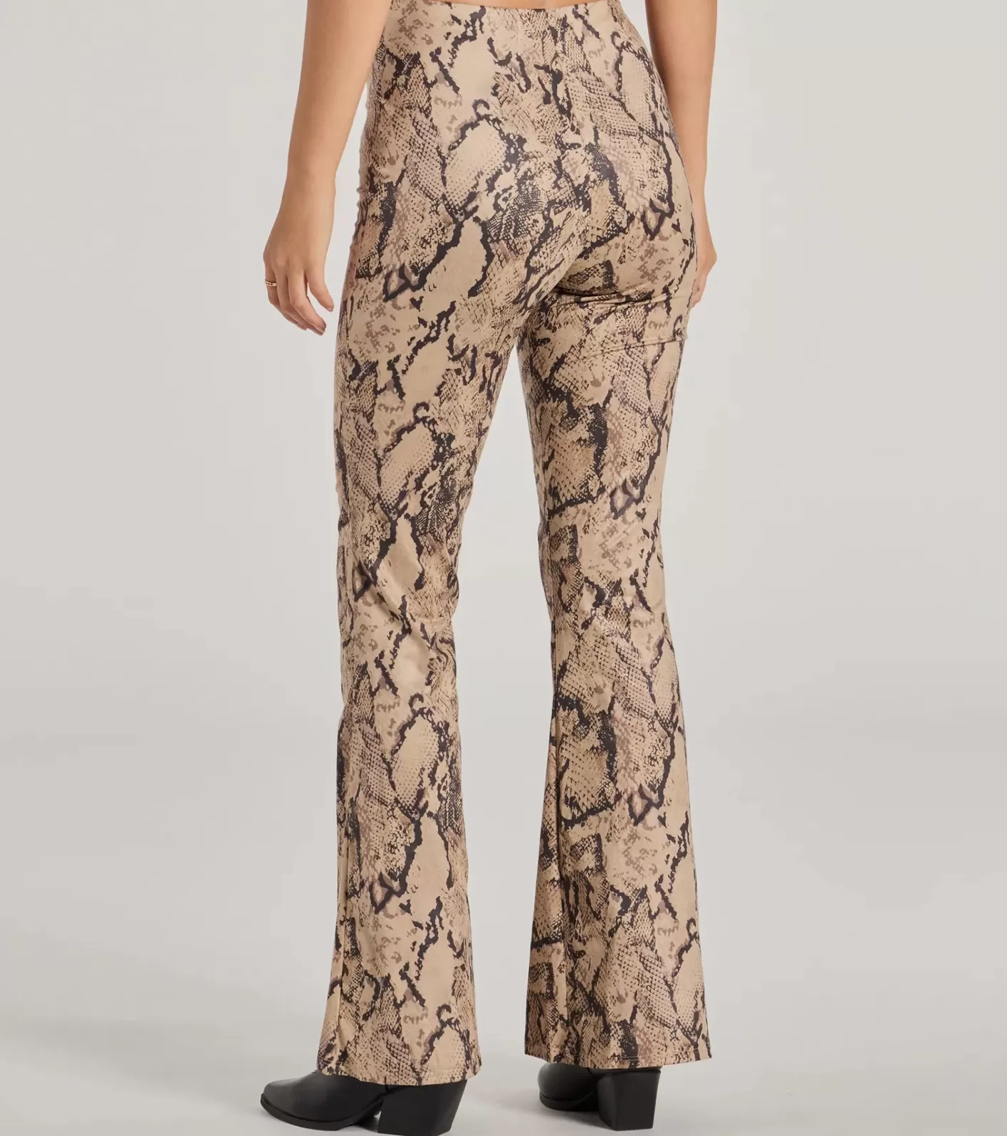 Windsor Slither In Style High Rise Snake Print Flare Pants TAUPE Cheap