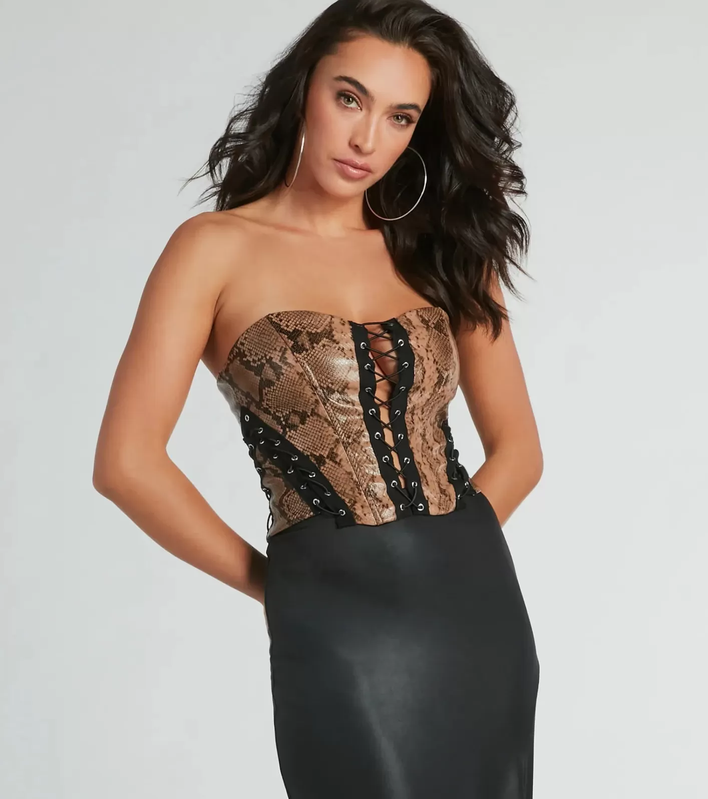 Windsor Skin Tight Lace-Up Faux Leather Corset Top SNAKE Outlet
