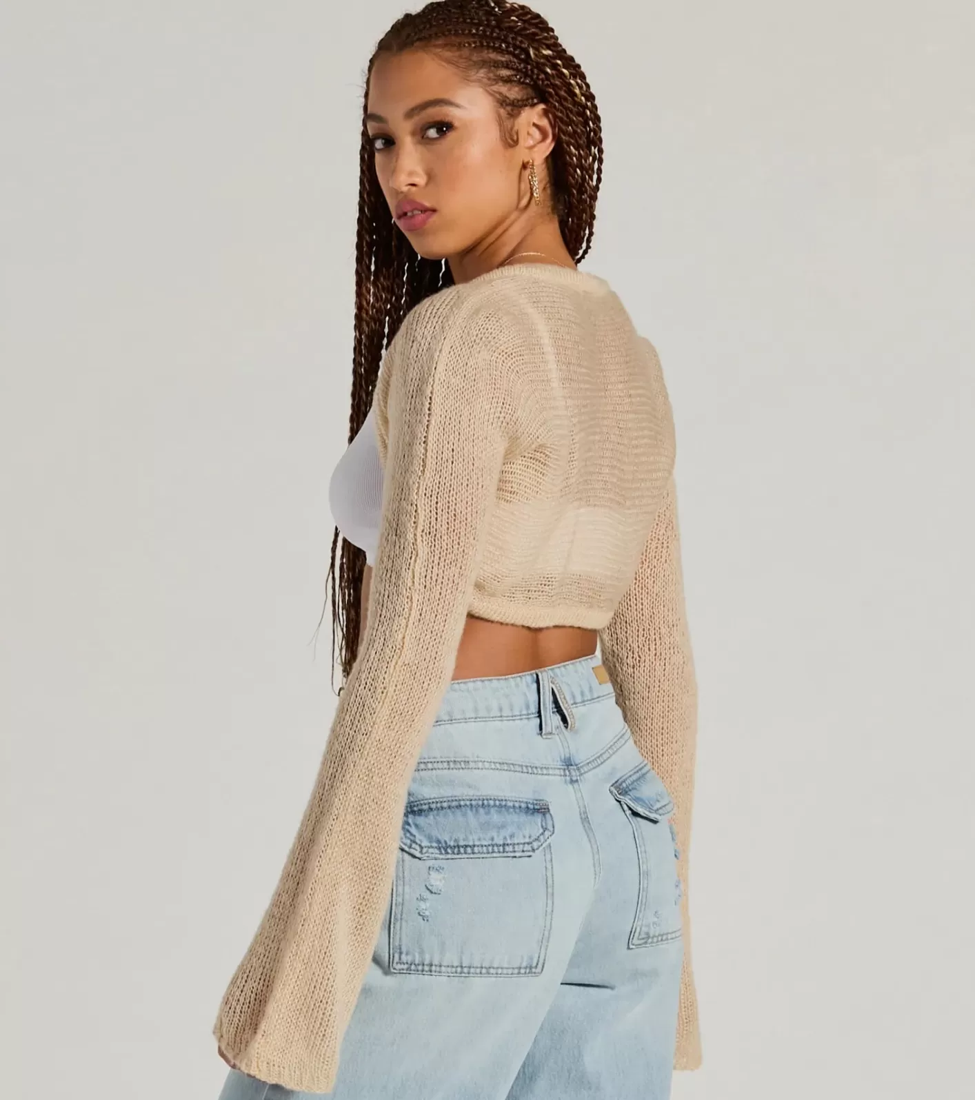 Windsor Snuggly Style Long Sleeve Fuzzy Knit Bolero TAUPE Best Sale