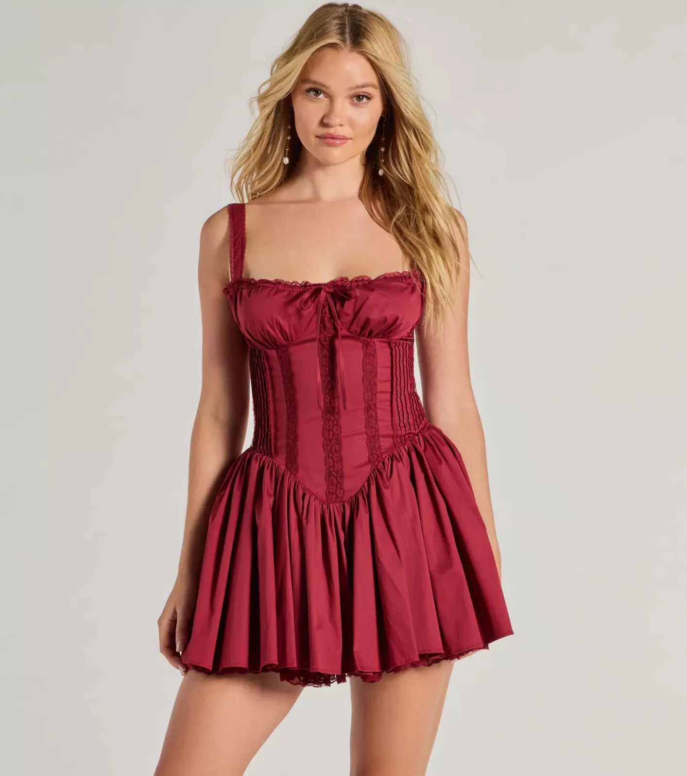 Windsor So Darling Woven Drop-Waist Skater Dress WINE Flash Sale
