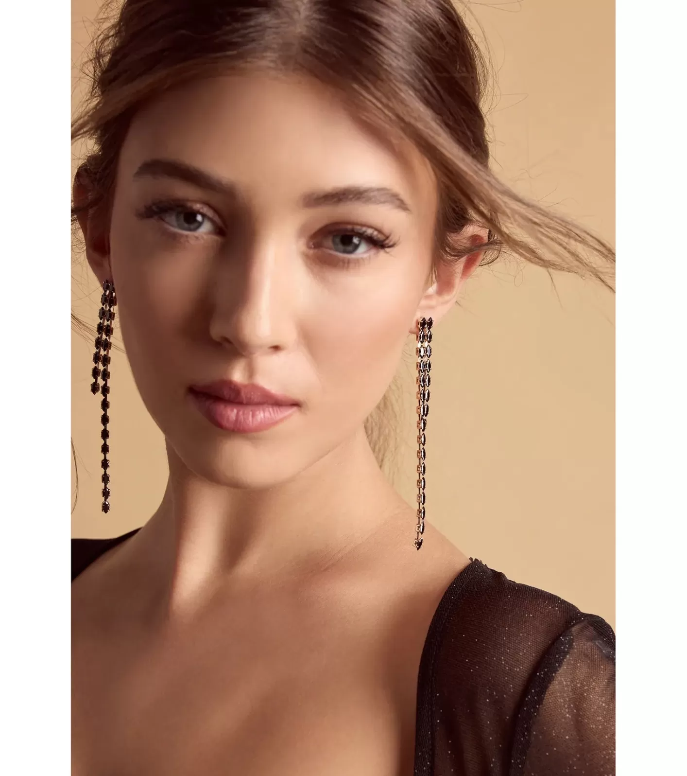 Windsor So Sleek Tiered Fringe Gemstone Earrings BLACK Shop