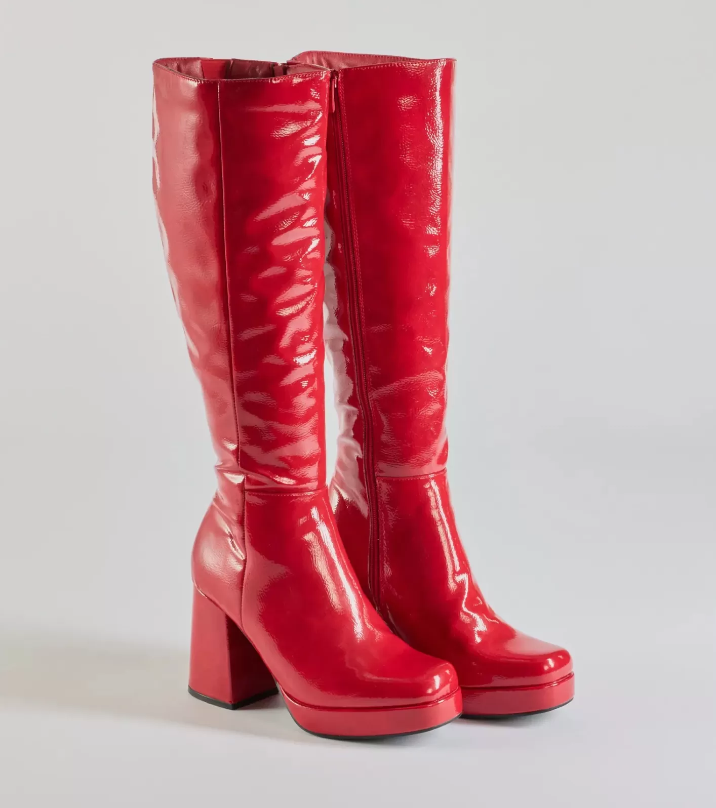 Windsor So Stunning Patent Faux Leather Under The Knee Platform Boots RED Flash Sale