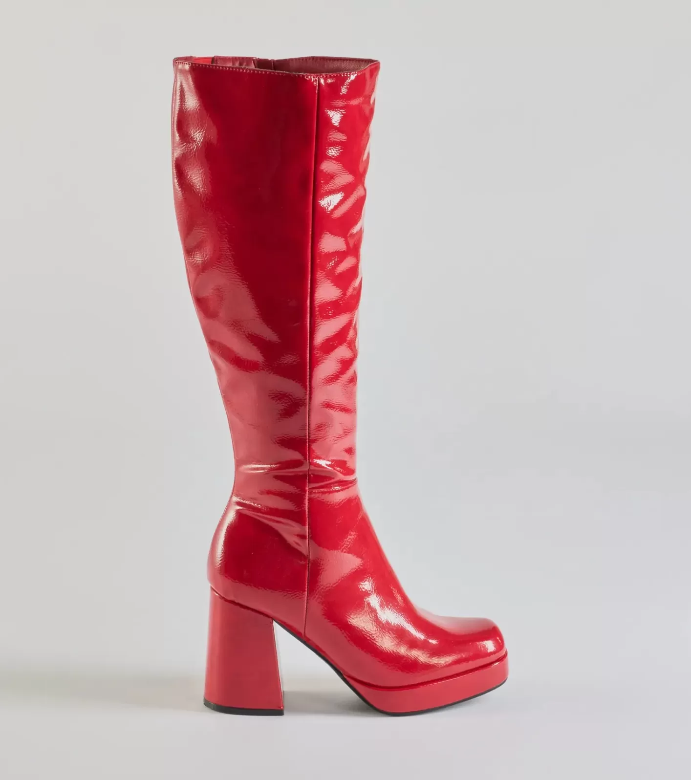 Windsor So Stunning Patent Faux Leather Under The Knee Platform Boots RED Flash Sale