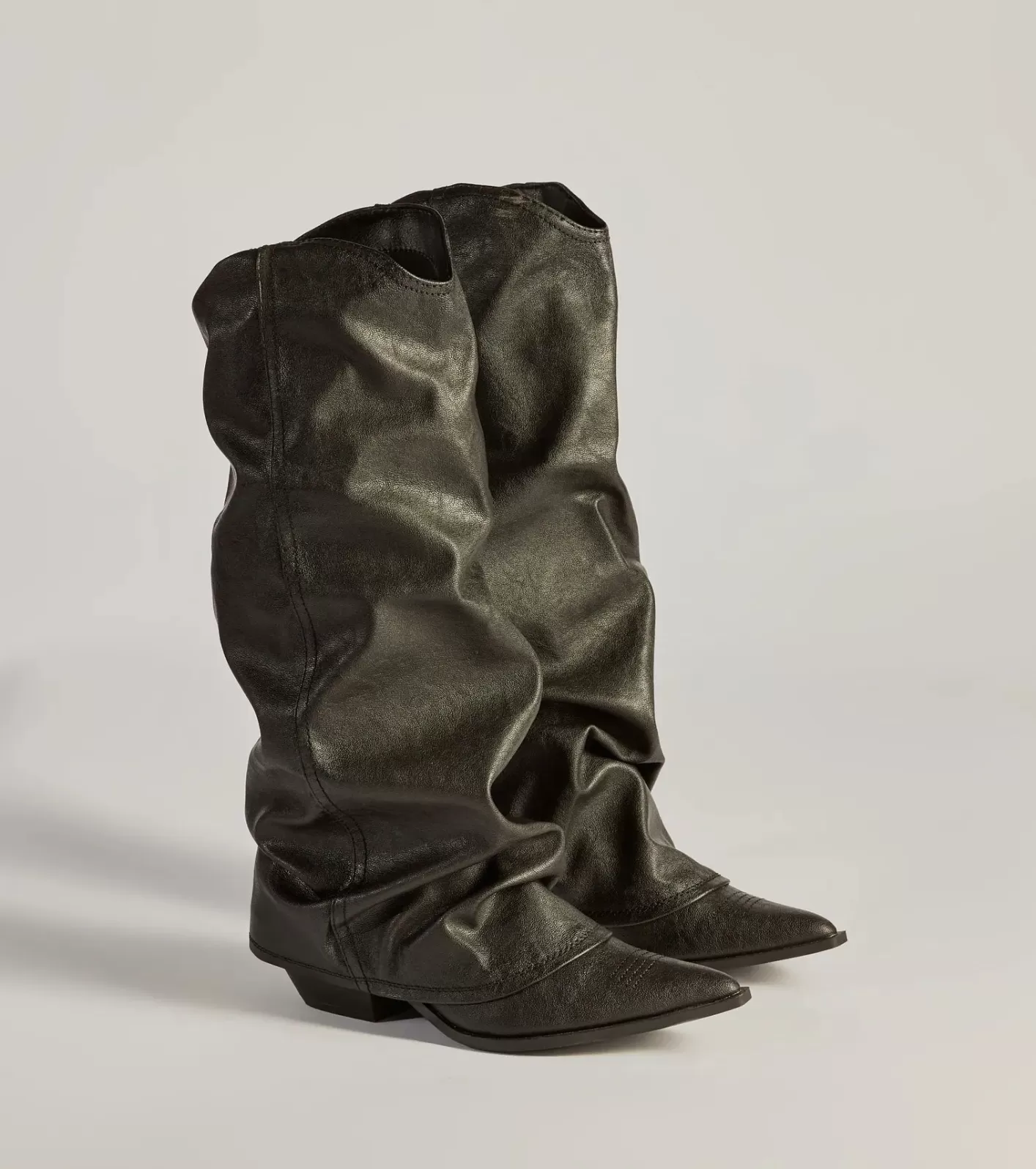 Windsor So The Drama Distressed Faux Leather Under-The-Knee Boots BLACK Outlet