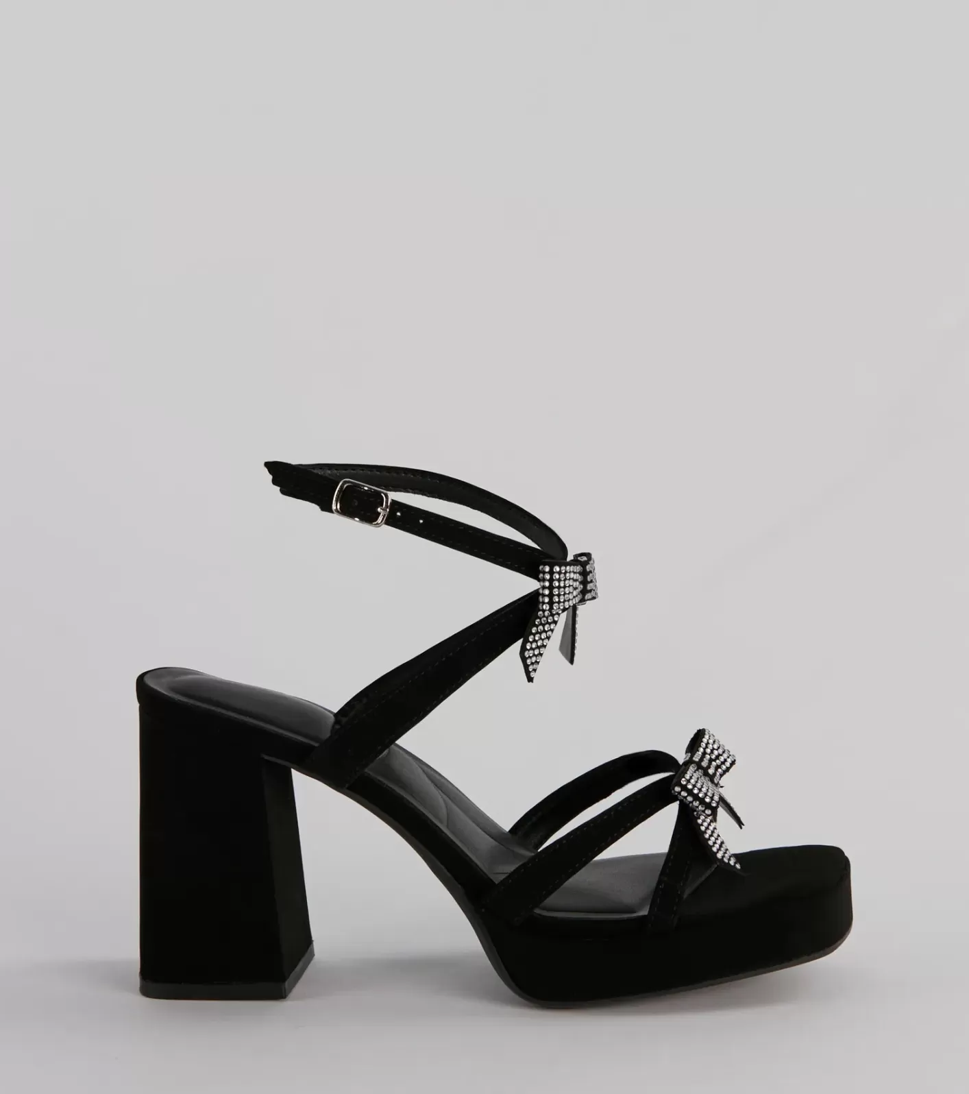 Windsor Soiree Glam Rhinestone Bow Platform Block Heels BLACK Outlet