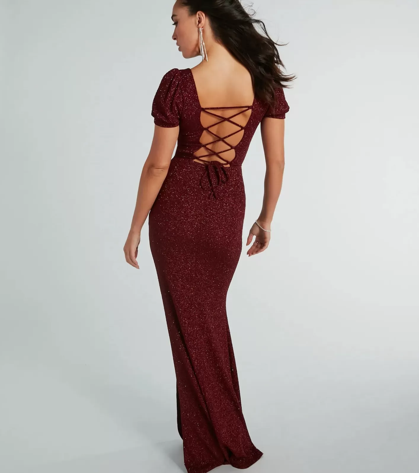 Windsor Sophie Glitter Knit Mermaid Dress WINE Fashion