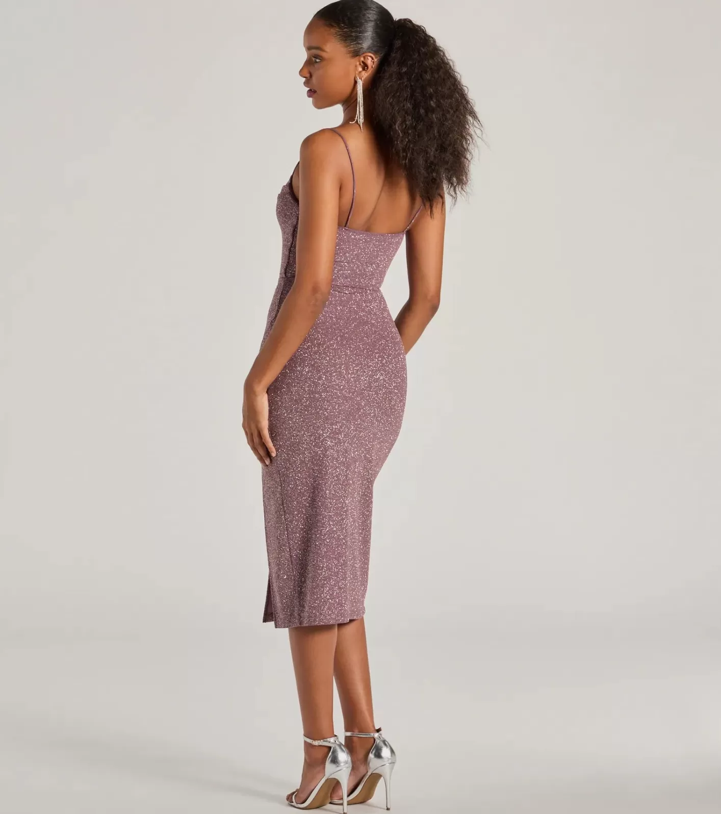 Windsor Spark My Interest Glitter Midi Dress PURPLE Clearance