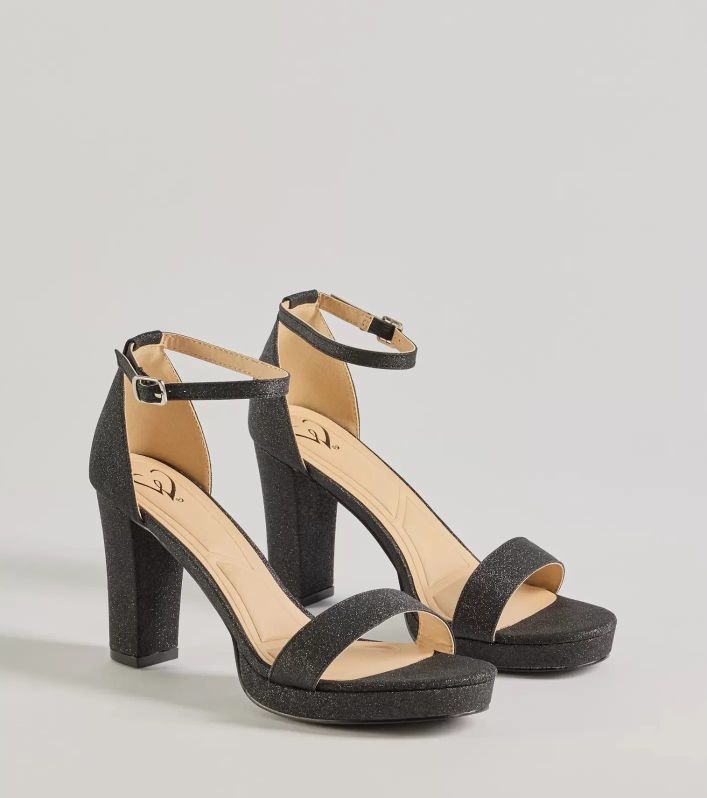 Windsor Sparkle And Glow Glitter Mesh Platform Heels BLACK Discount