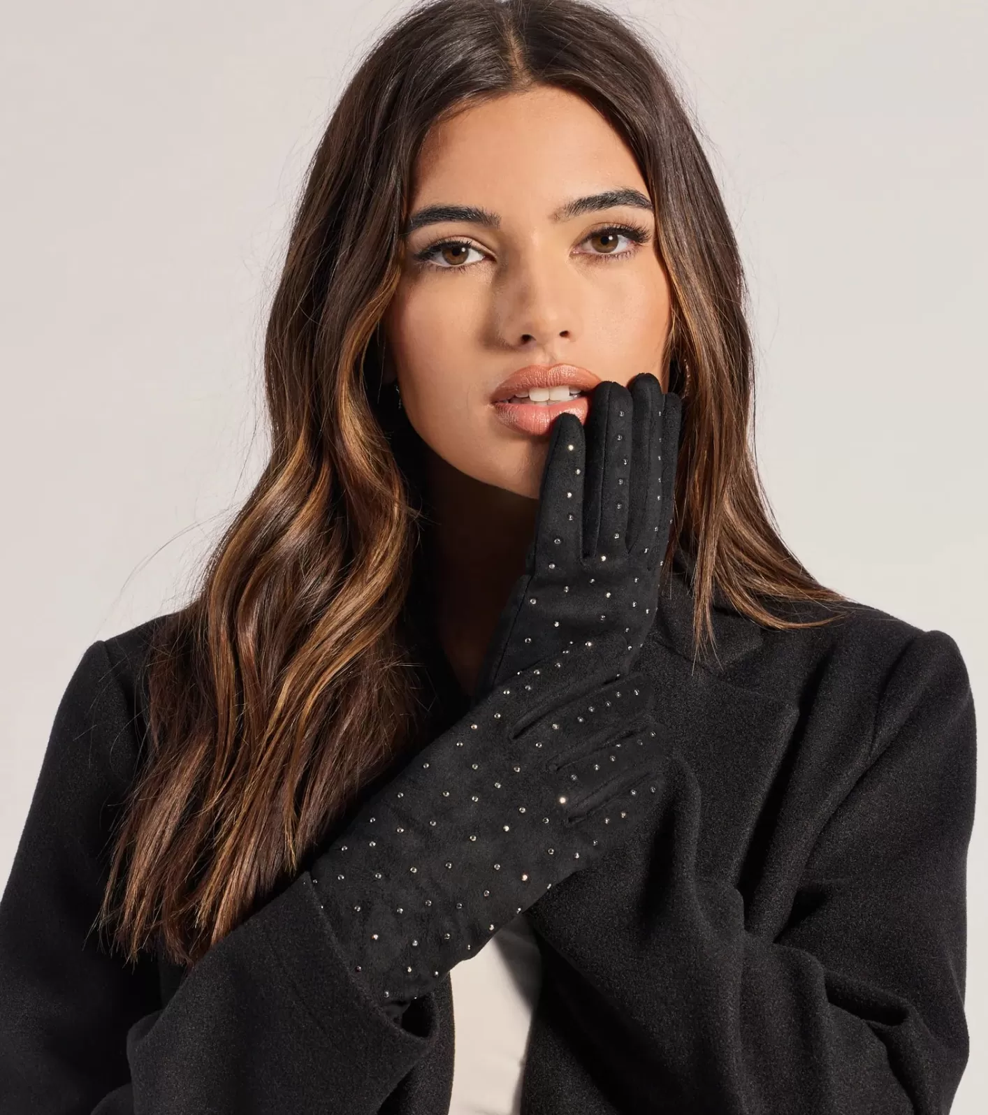Windsor Sparkle Moment Faux Suede Rhinestone Gloves BLACK Shop