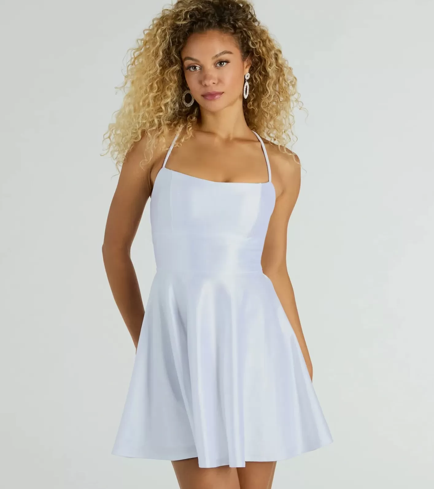 Windsor Sparkle Sensation Glitter Satin Lace-Up Dress WHITE Flash Sale
