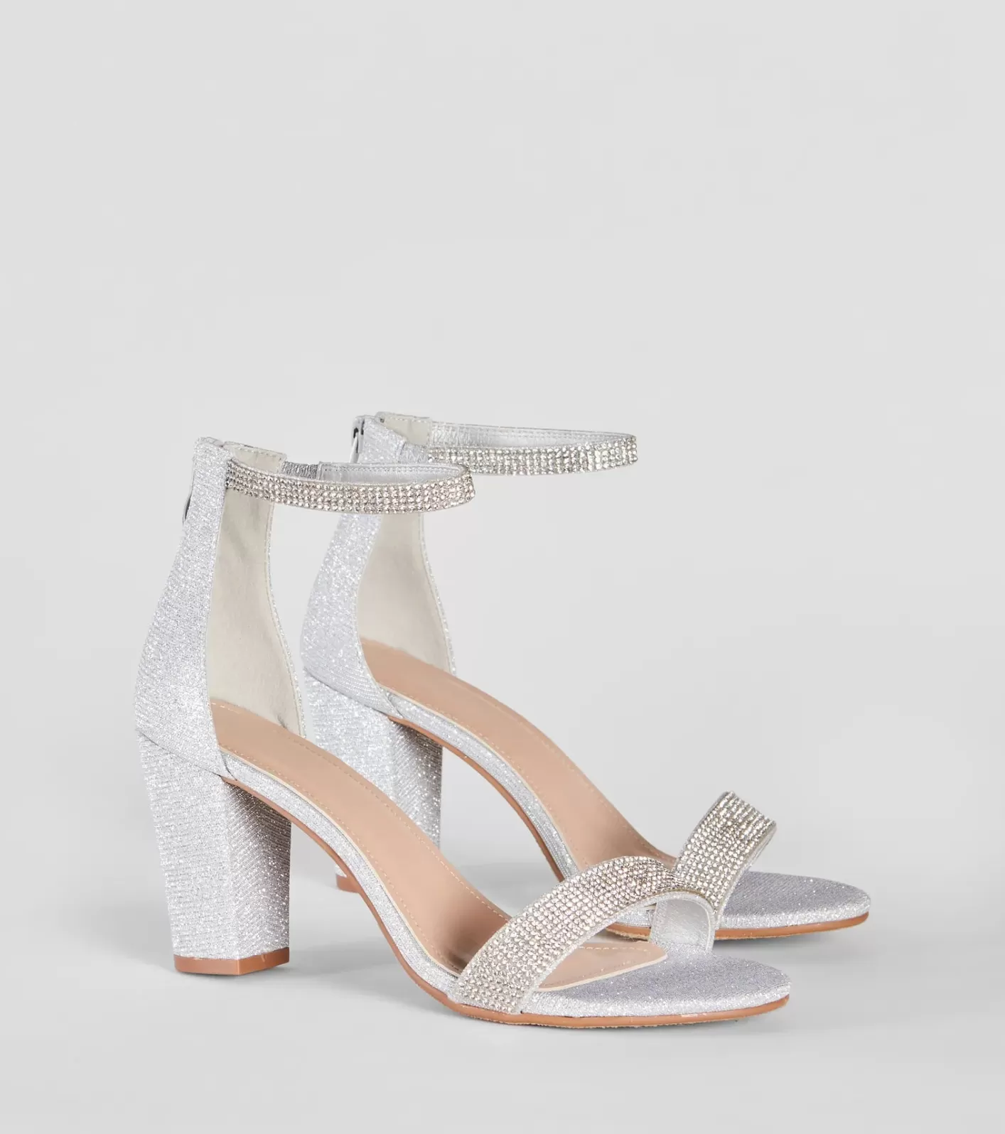 Windsor Sparkle Stunner Rhinestone Block Heels SILVER Best