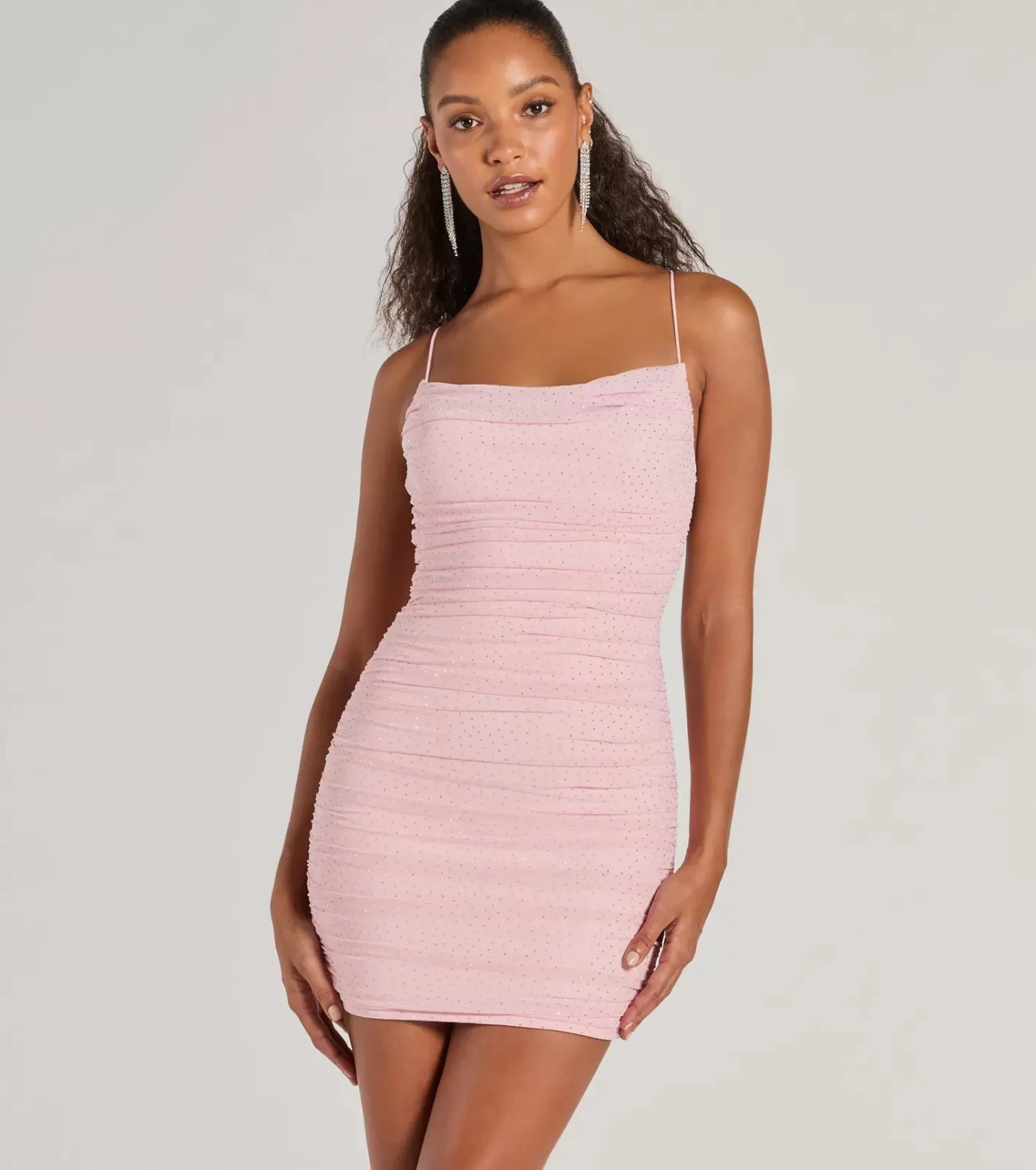 Windsor Sparkle Time Rhinestone Mesh Bodycon Mini Dress PINK Cheap