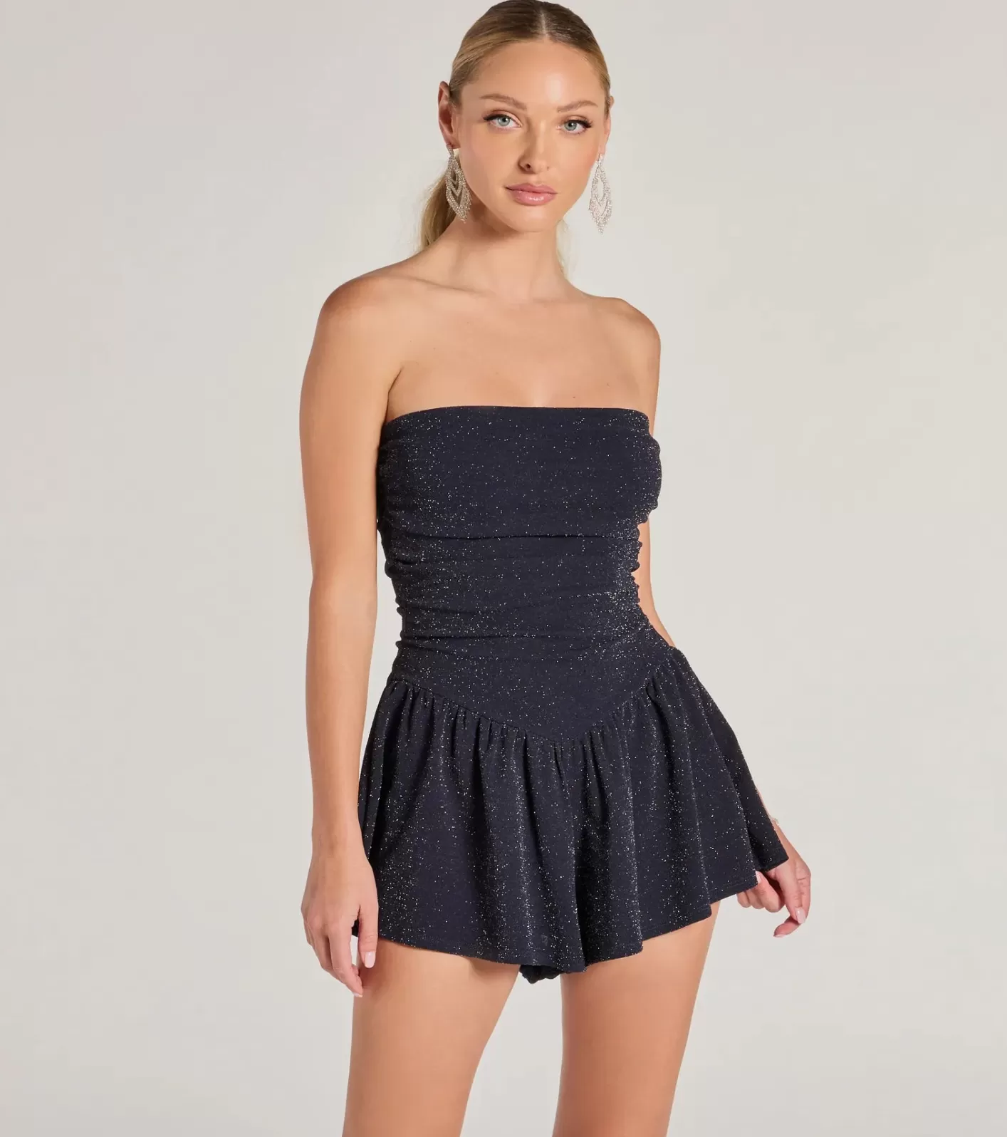 Windsor Sparkly Mood Glitter Drop Waist Skater Romper NAVY Sale