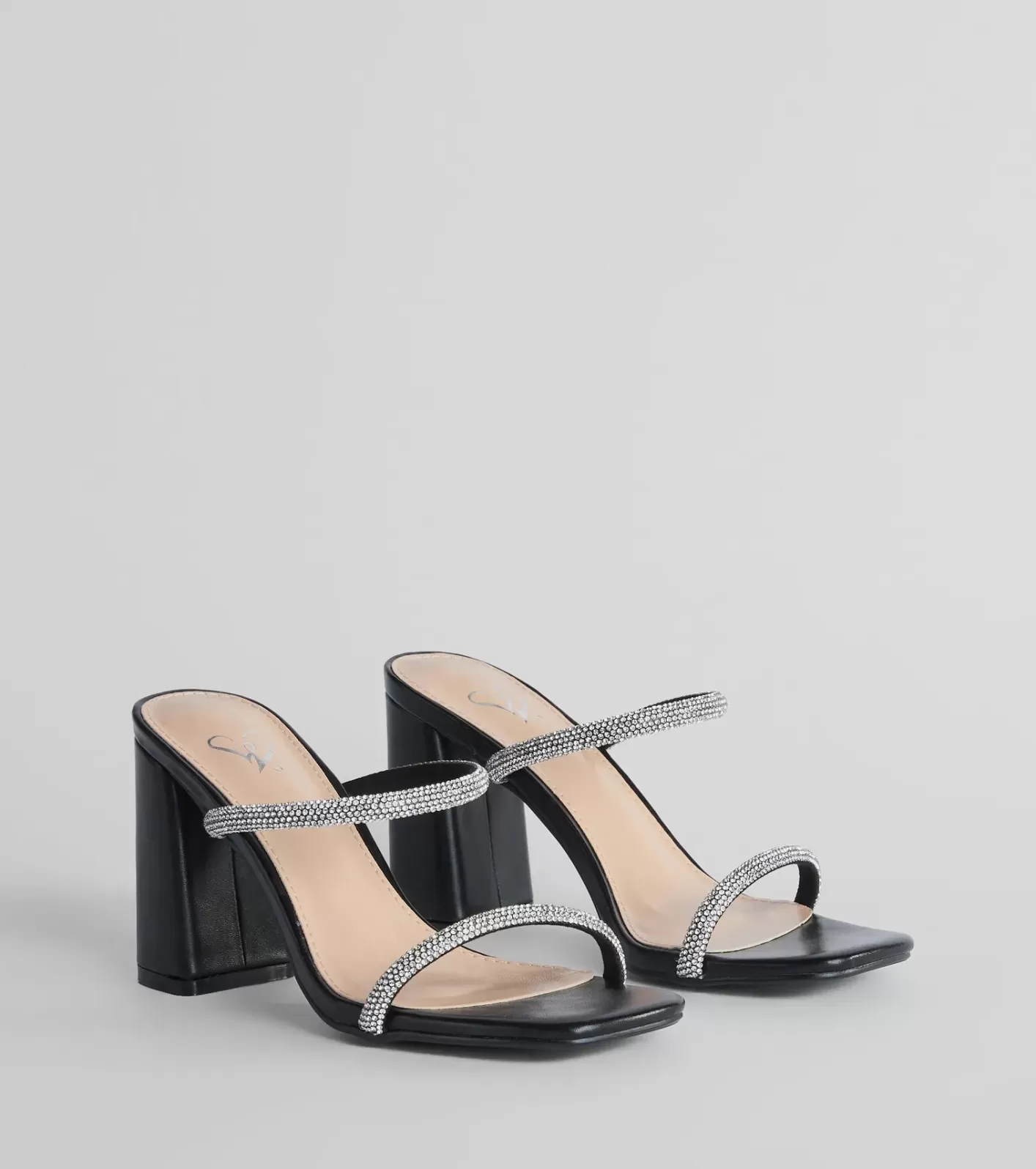 Windsor Sparkly Staple Rhinestone Mules BLACK New
