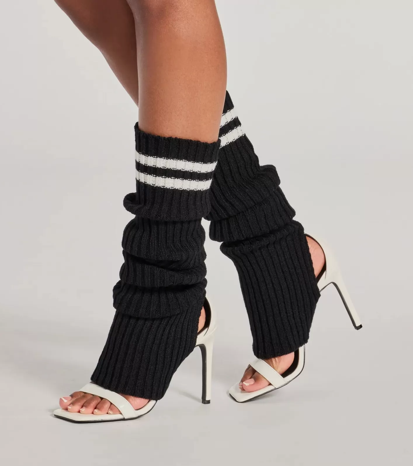 Windsor Sporty Chic Striped Leg Warmers BLACK Clearance