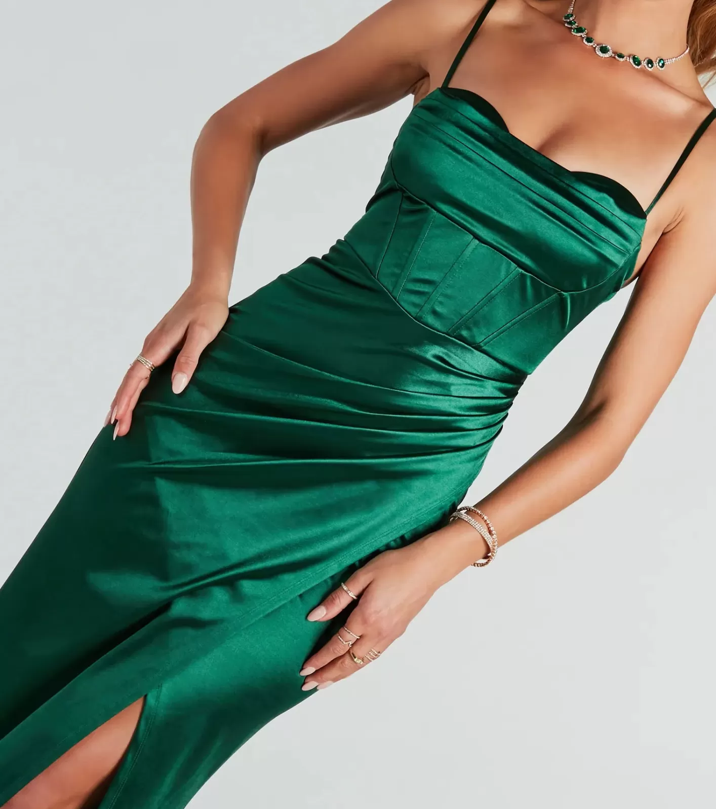 Windsor Stacie Formal Satin Corset Mermaid Dress HUNTER New