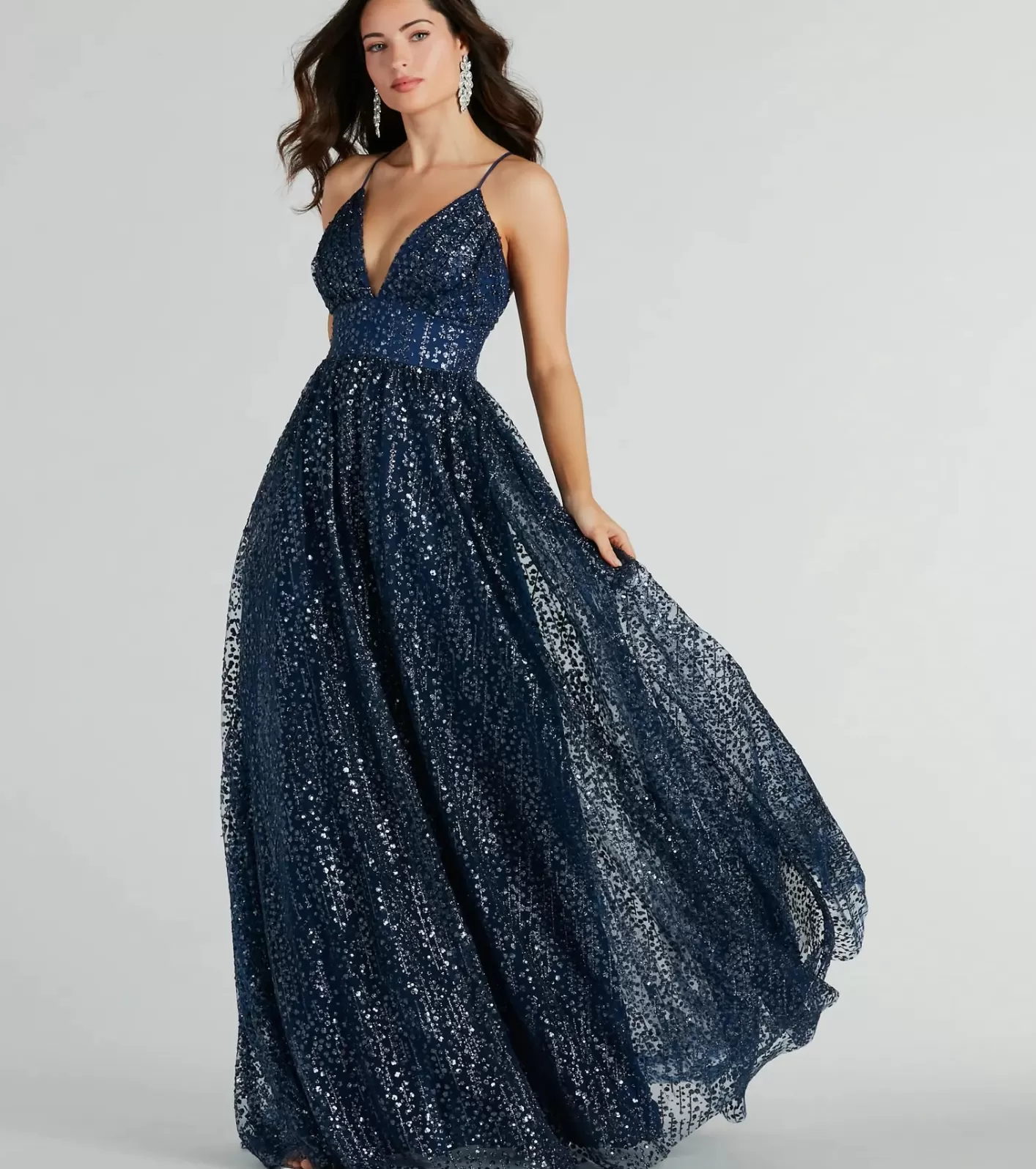 Windsor Stacy Glitter Sequin Tulle Ball Gown NAVY Shop