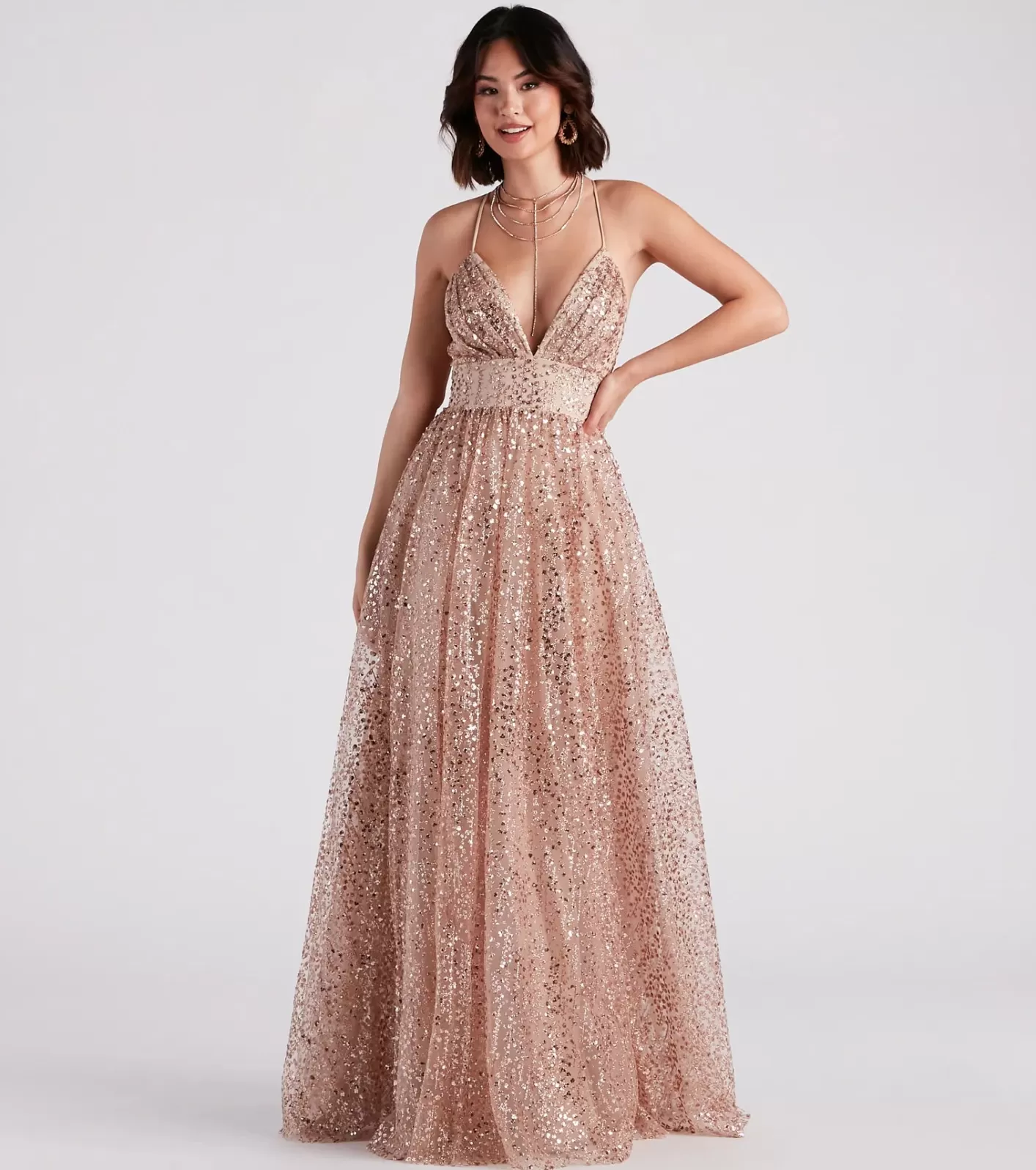 Windsor Stacy Glitter Sequin Tulle Ball Gown GOLD Shop