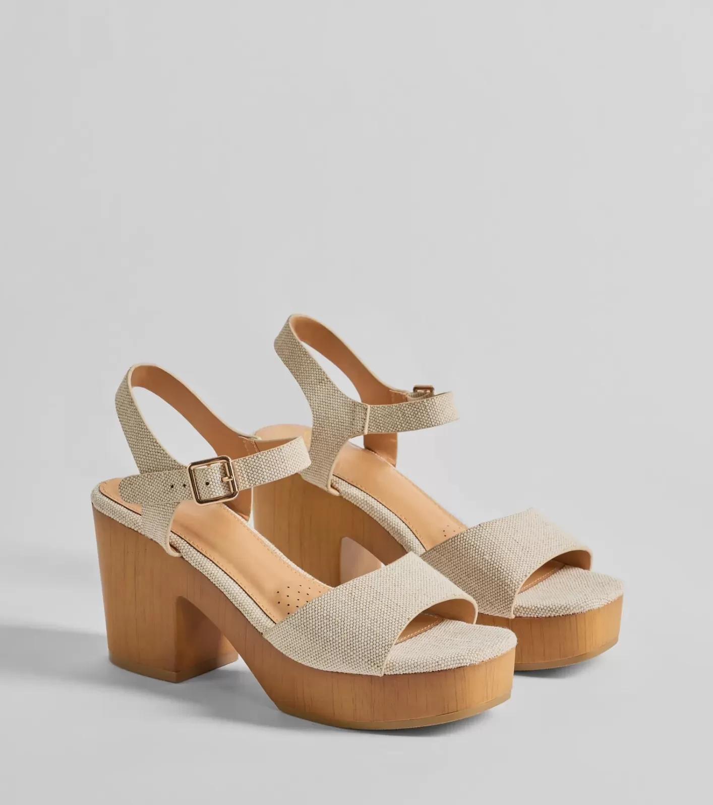 Windsor Step Into Summer Linen Wooden Platform Heels NATURAL Shop