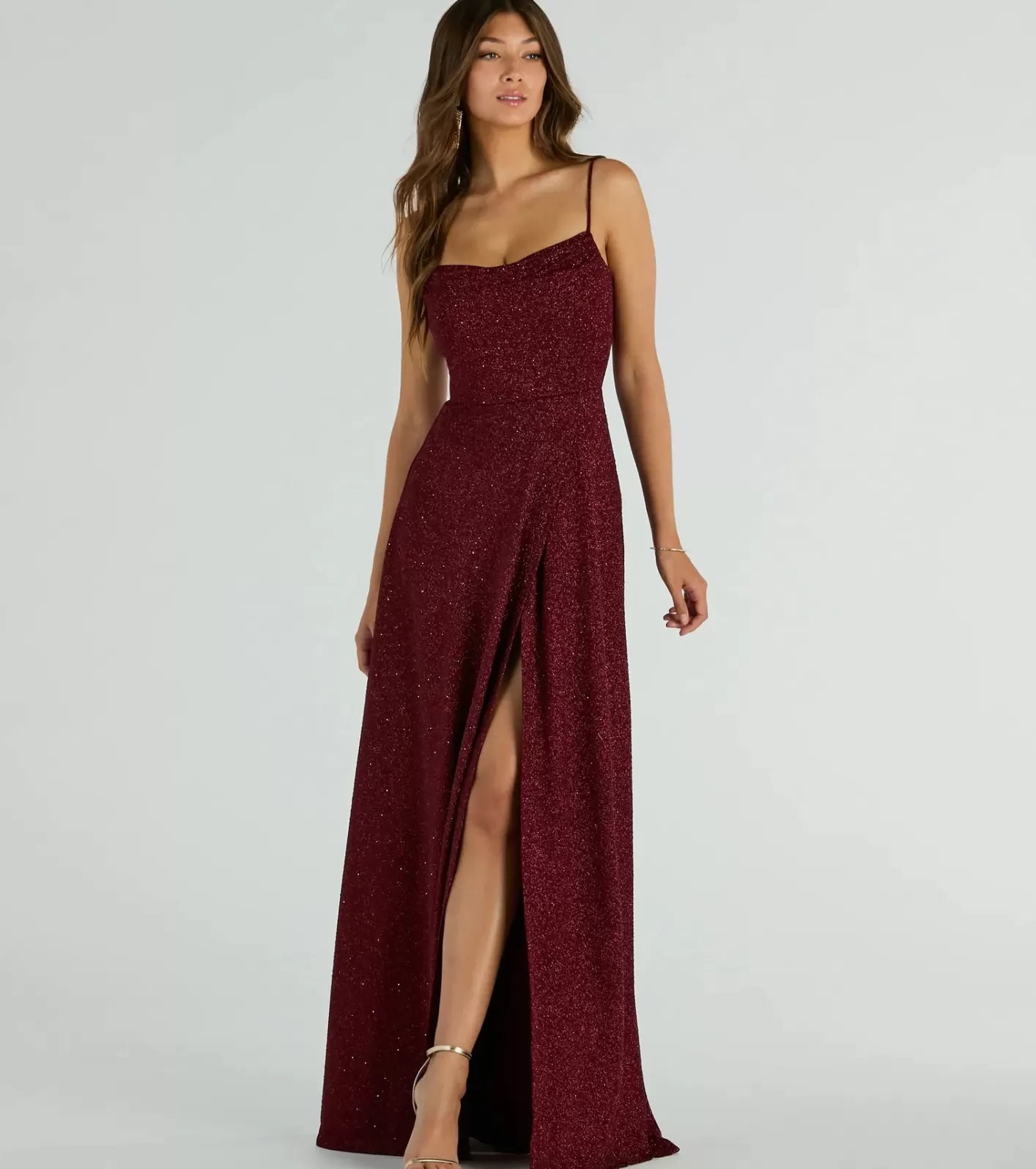 Windsor Stephanie Formal Glitter A-Line Dress WINE Cheap
