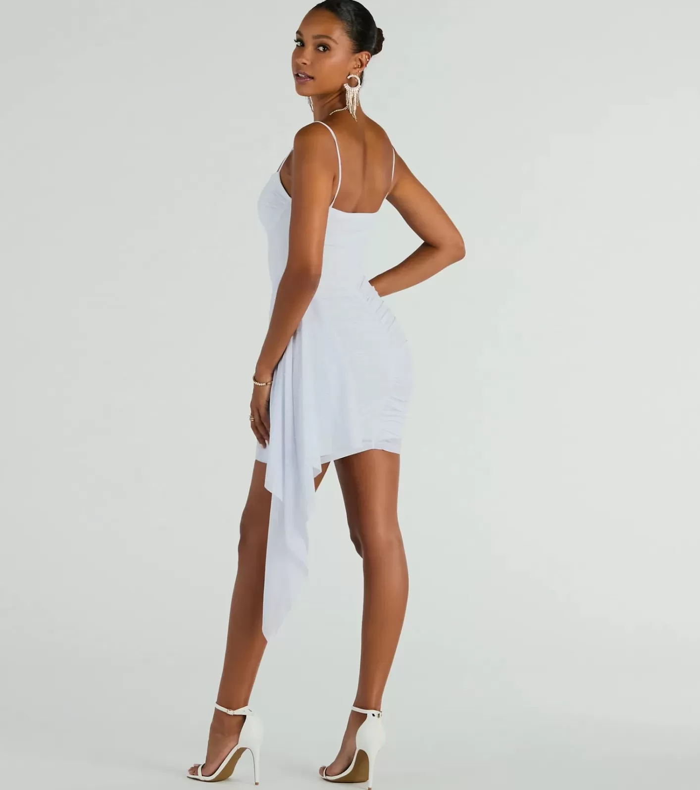 Windsor Strut Around Glitter Mesh Mini Dress With Sash WHITE Sale