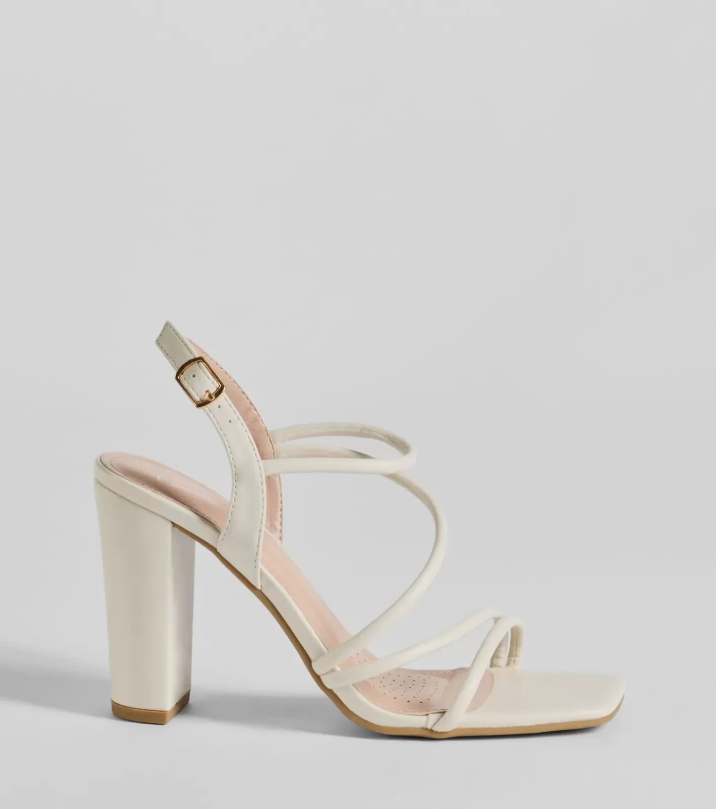 Windsor Strut Your Stuff Strappy Faux Leather Block Heels IVORY Outlet