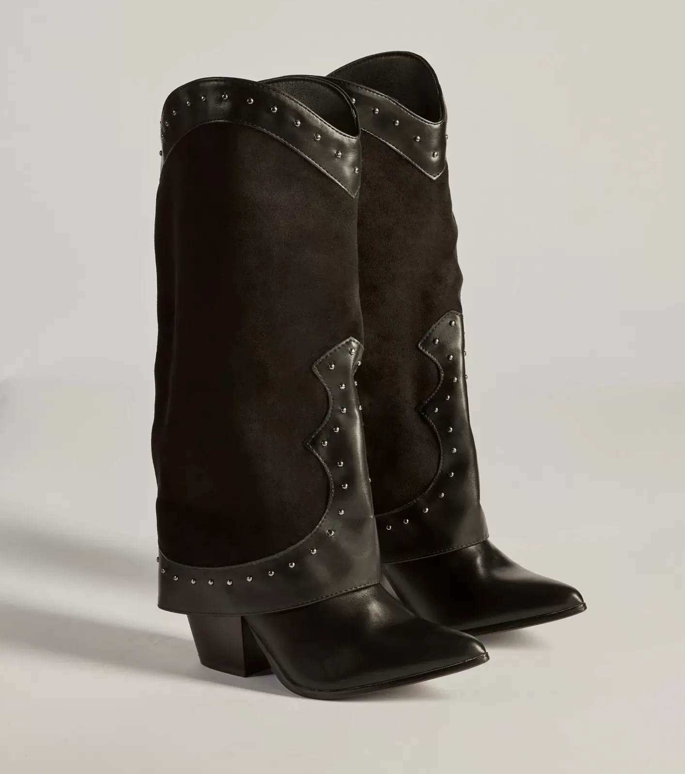 Windsor Studded Chic Fold-Over Under-The-Knee Boots BLACK Online