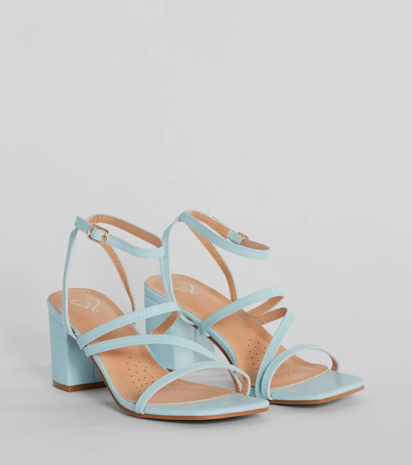 Windsor Style Icon Strappy Faux Leather Short Block Heels LIGHTBLUE Online