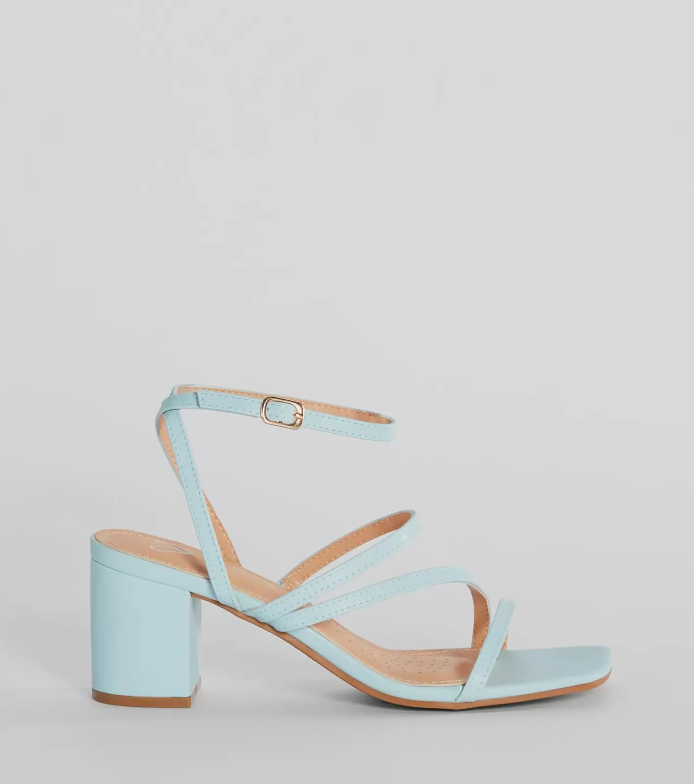 Windsor Style Icon Strappy Faux Leather Short Block Heels LIGHTBLUE Online