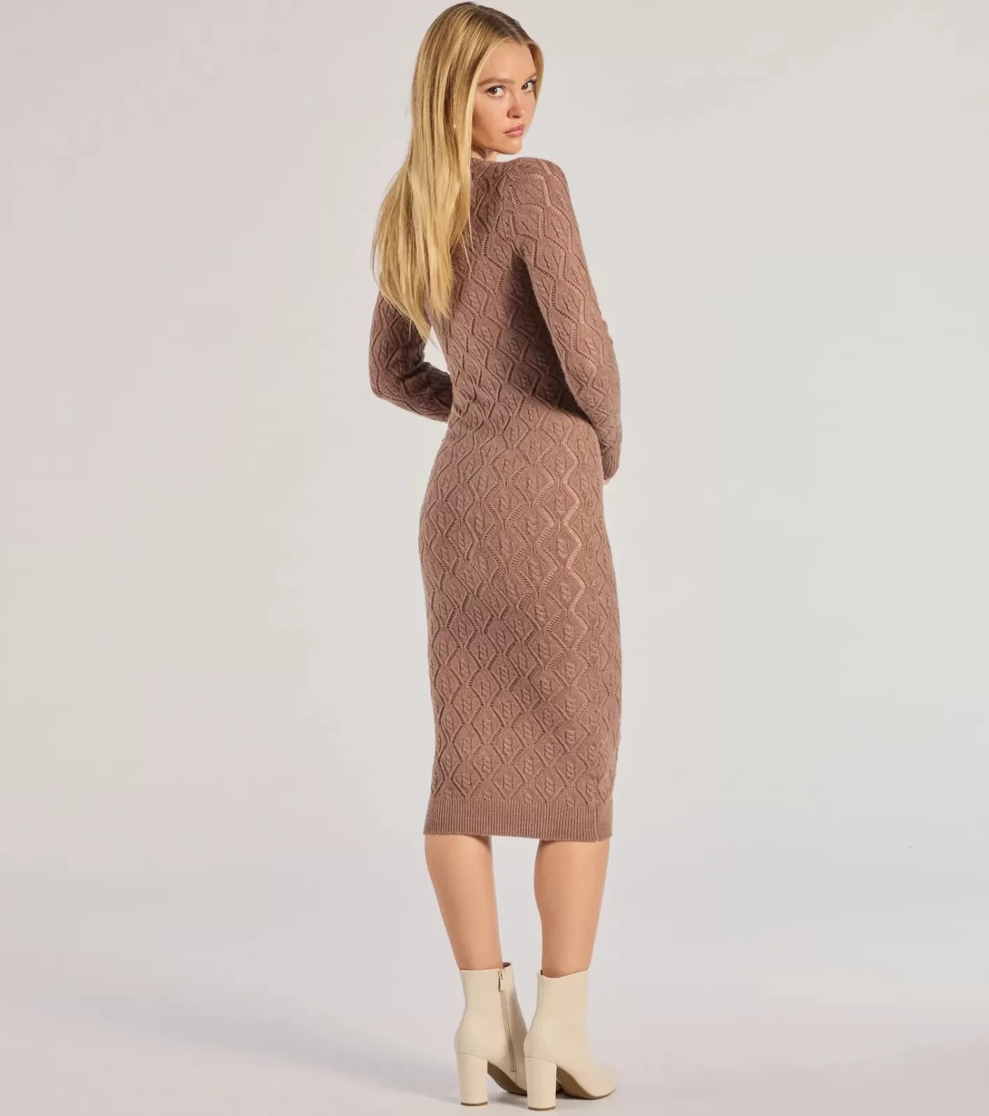 Windsor Stylish Embrace Cable Knit Midi Dress MOCHA Best