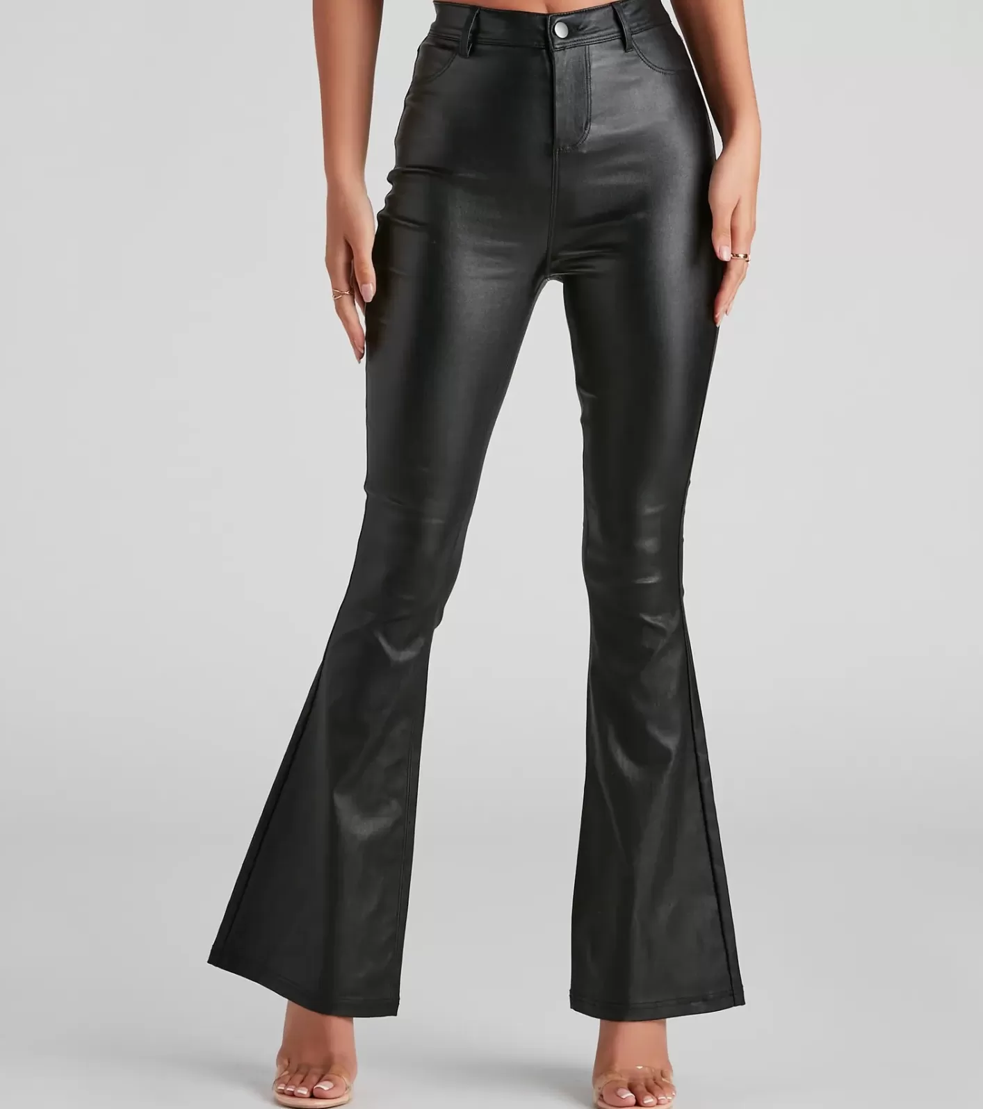 Windsor Stylish Flare High-Rise Coated Pants BLACK Sale