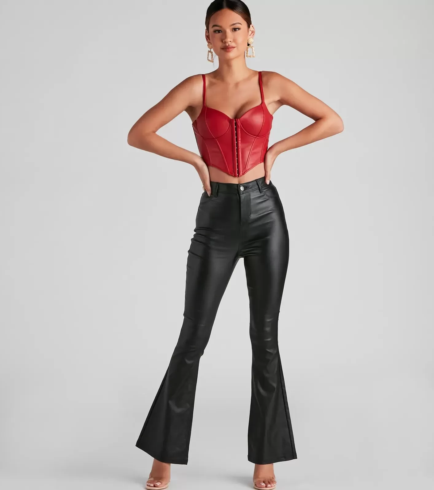 Windsor Stylish Flare High-Rise Coated Pants BLACK Sale