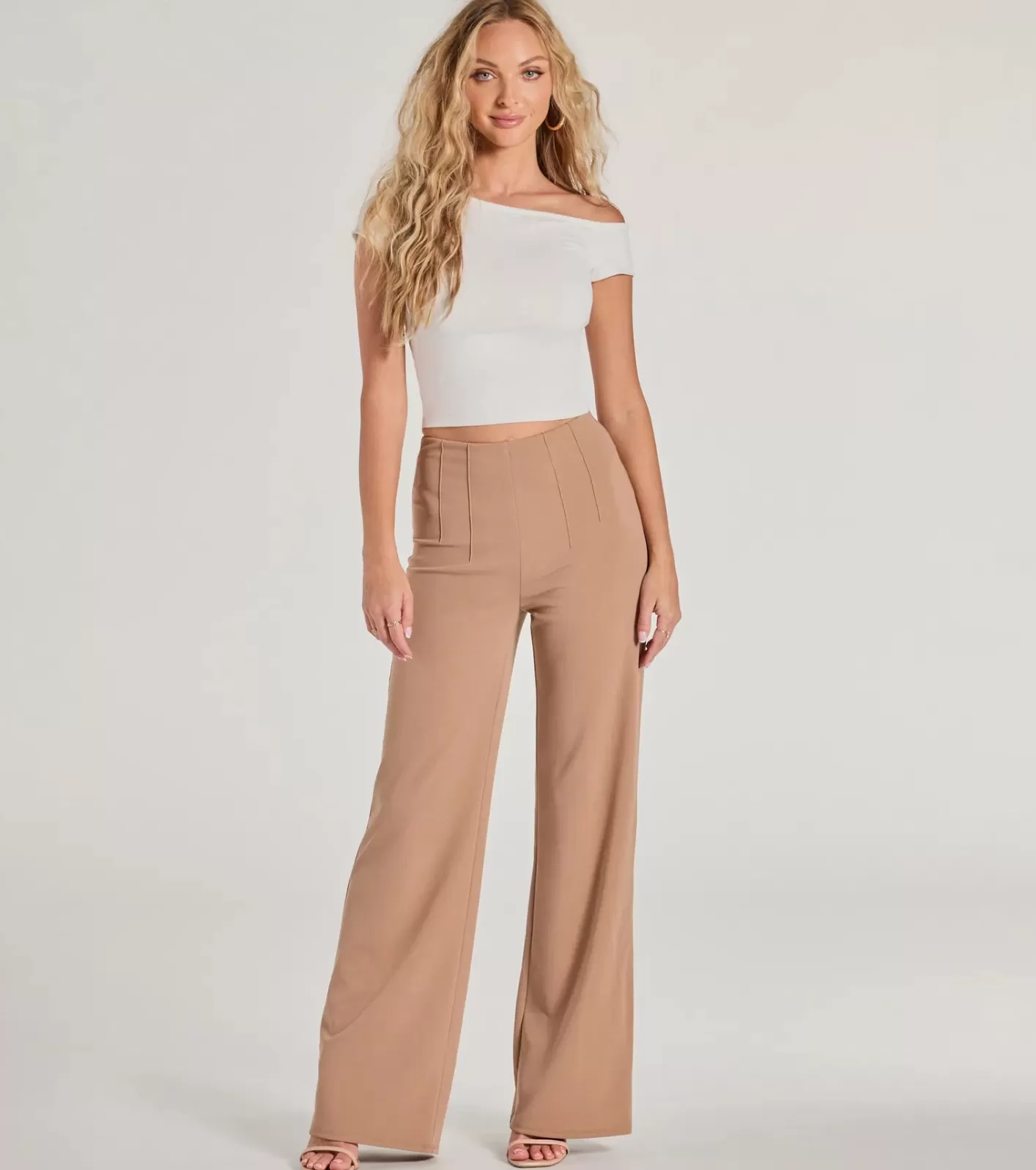 Windsor Stylish Impression High Rise Straight Leg Trouser Pants TAUPE Cheap