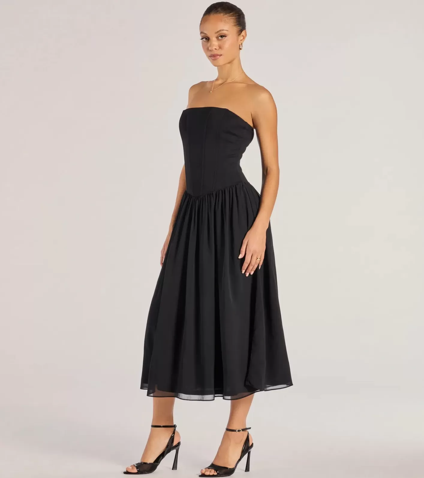 Windsor Stylish Moment Drop Waist A-Line Midi Dress BLACK Shop