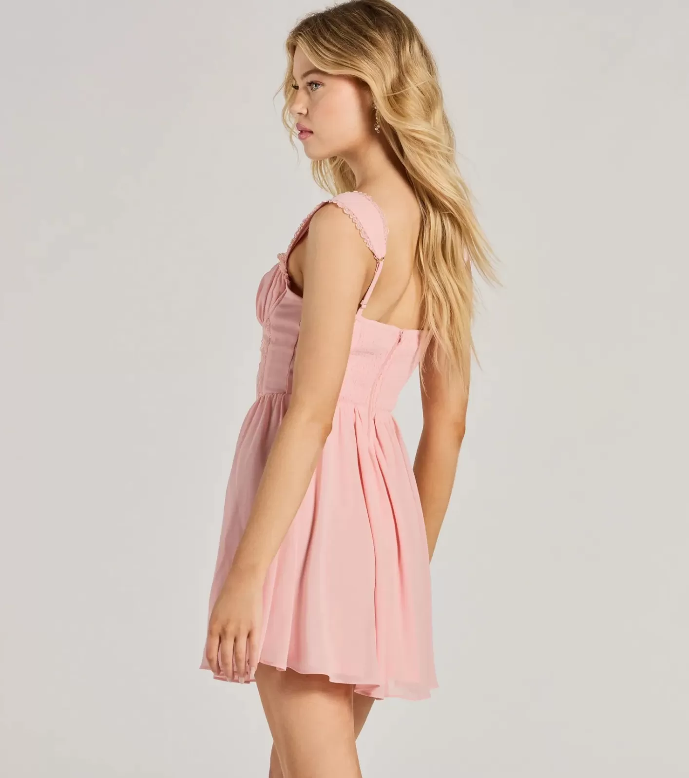 Windsor Such A Flirt Sweetheart Lace Trim Skater Dress PINK Best Sale