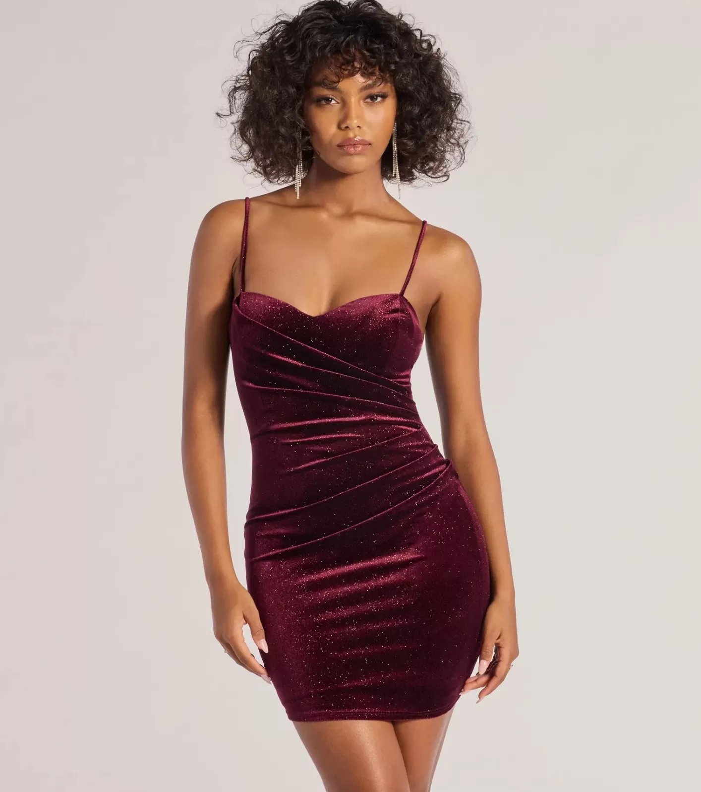Windsor Sultry And Luxe Glitter Velvet Bodycon Mini Dress WINE Cheap