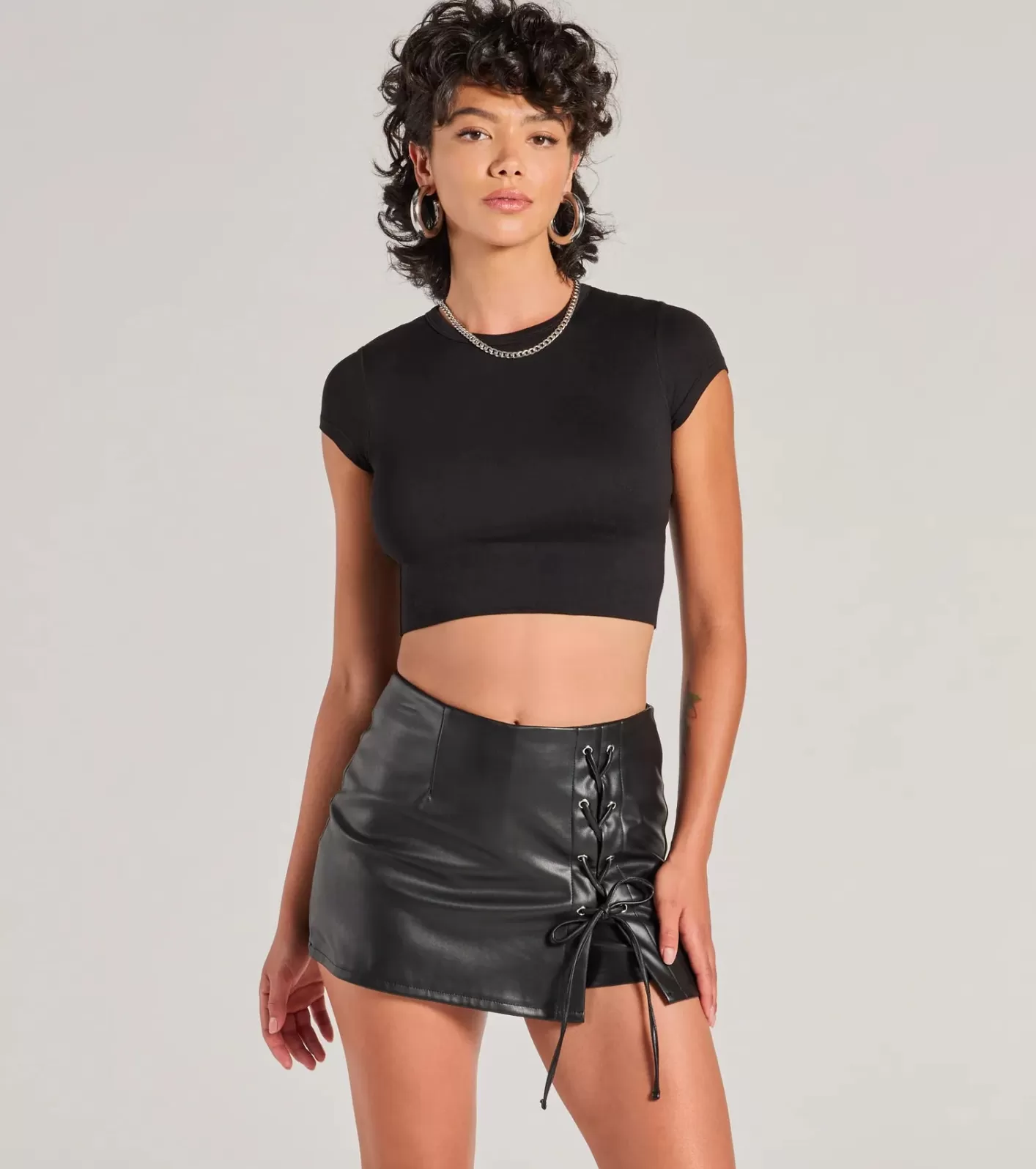 Windsor Sultry Edge Lace-Up Faux Leather Skort BLACK Online