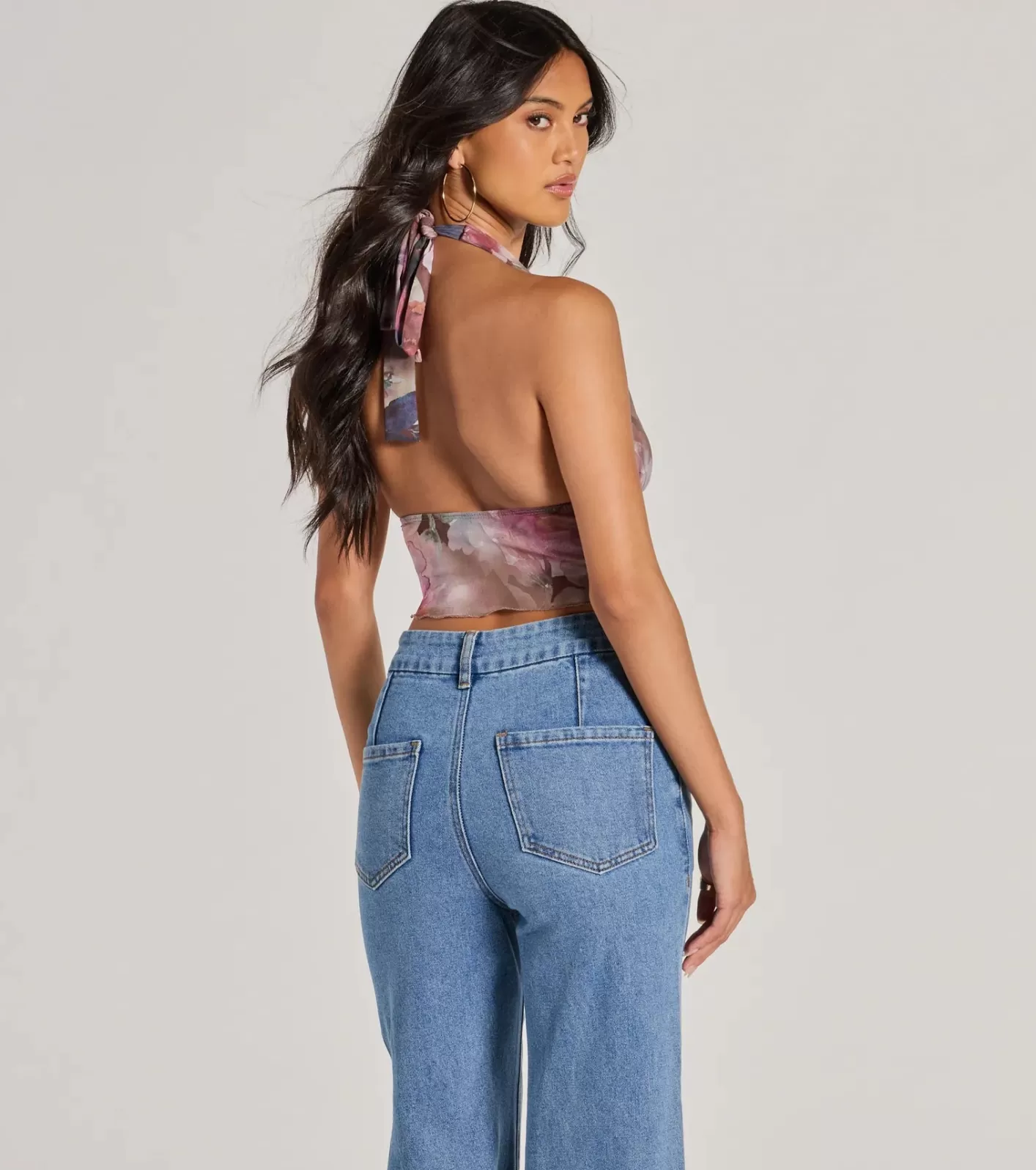 Windsor Sultry Impact Halter Abstract Floral Crop Top MULTI Store