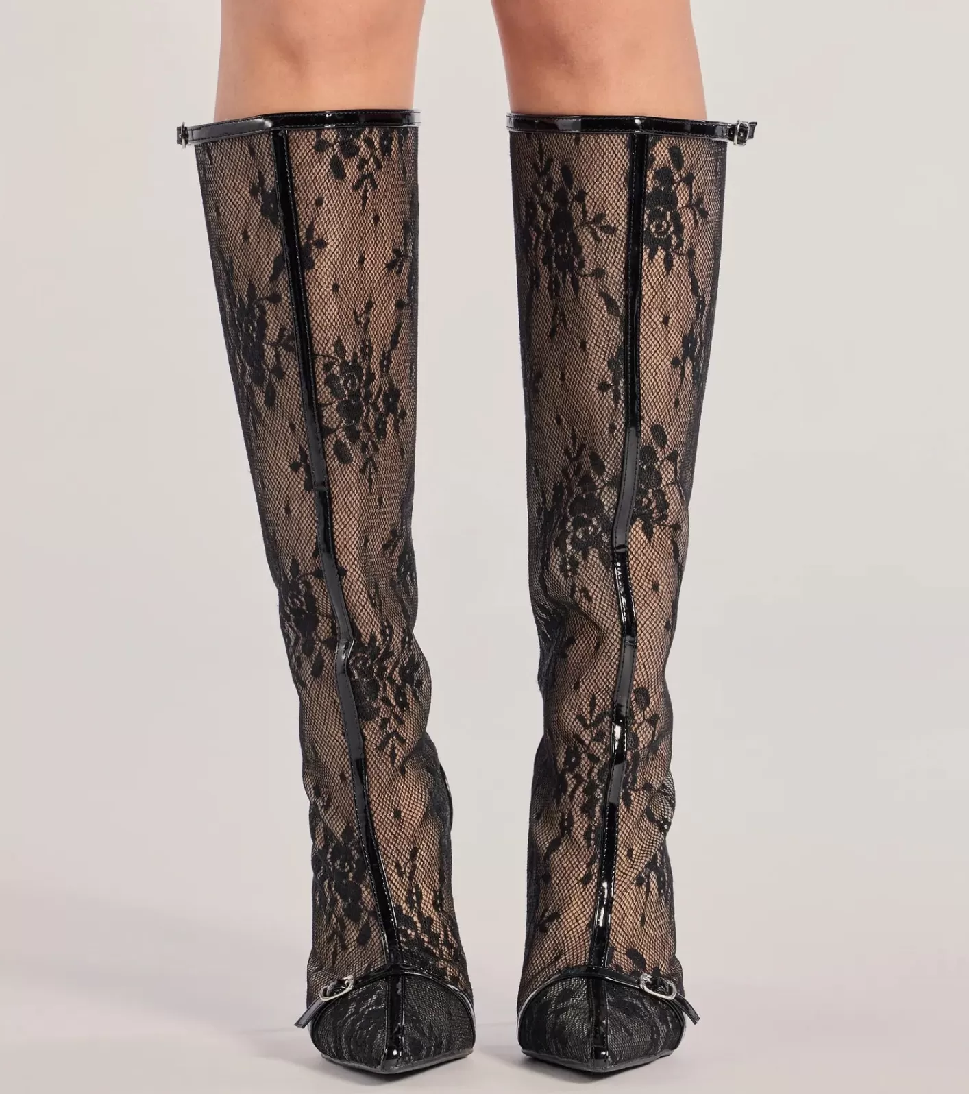 Windsor Sultry Strut Sheer Lace Under-The-Knee Boots BLACK Best Sale