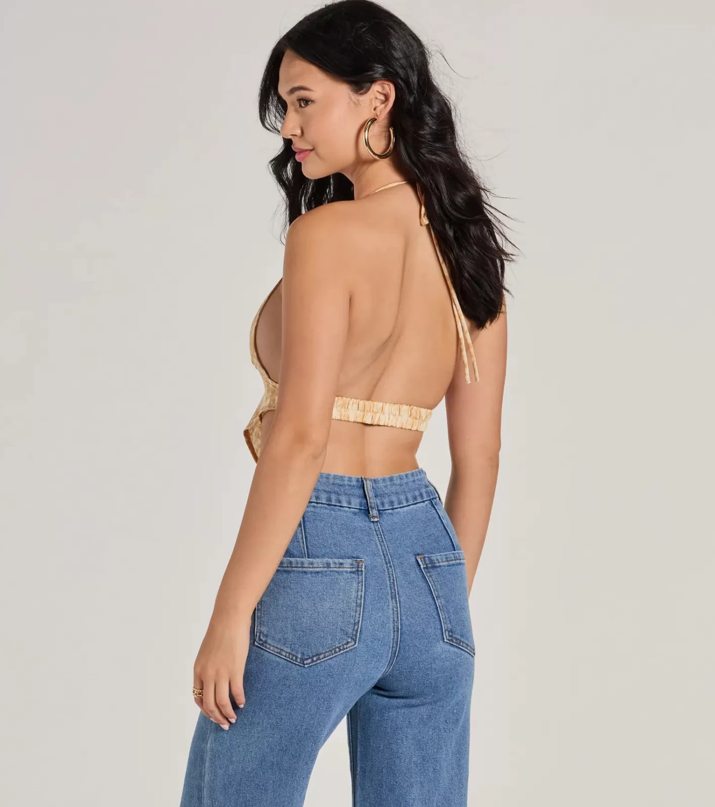Windsor Summer Allure Abstract Print Satin Crop Top PEACH Cheap