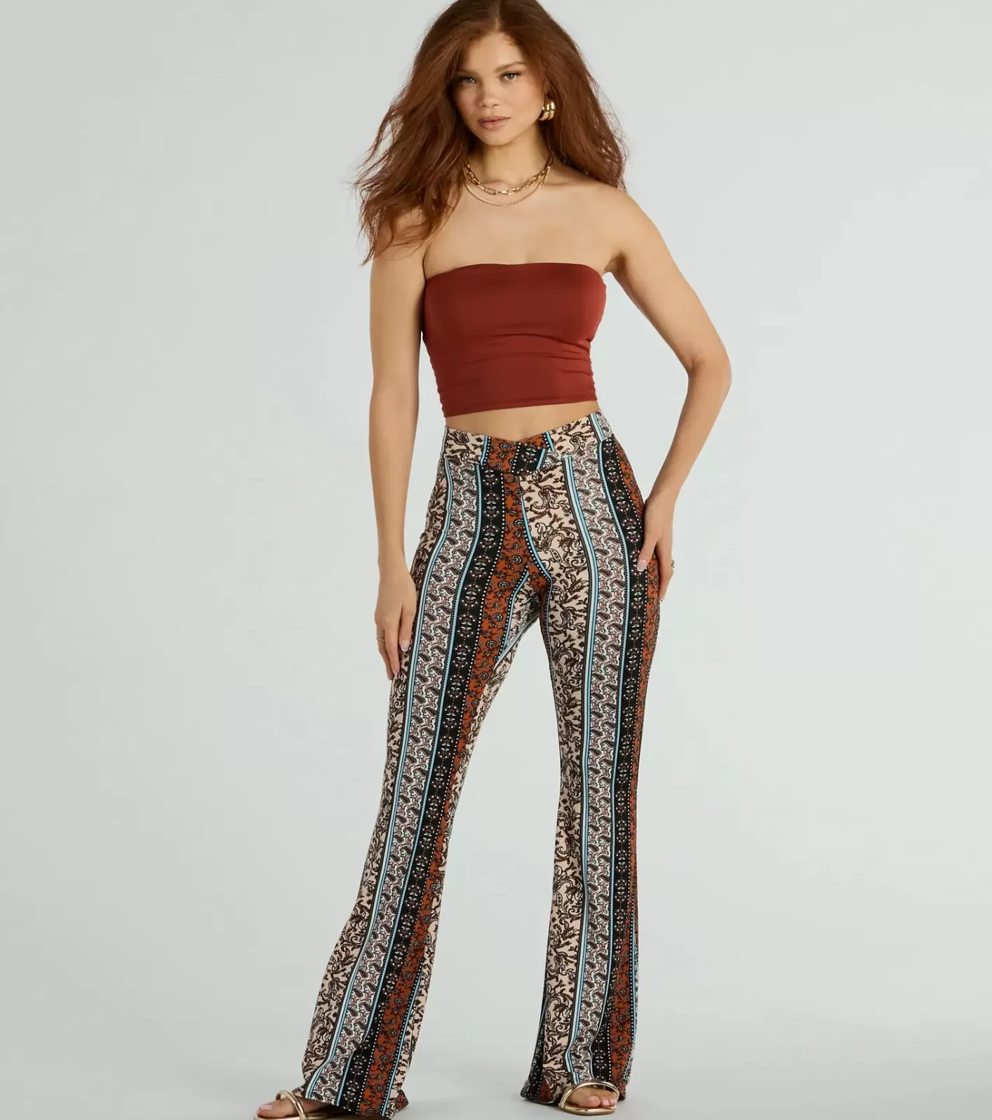 Windsor Summer Dream Paisley Knit Flare Pants MULTI New