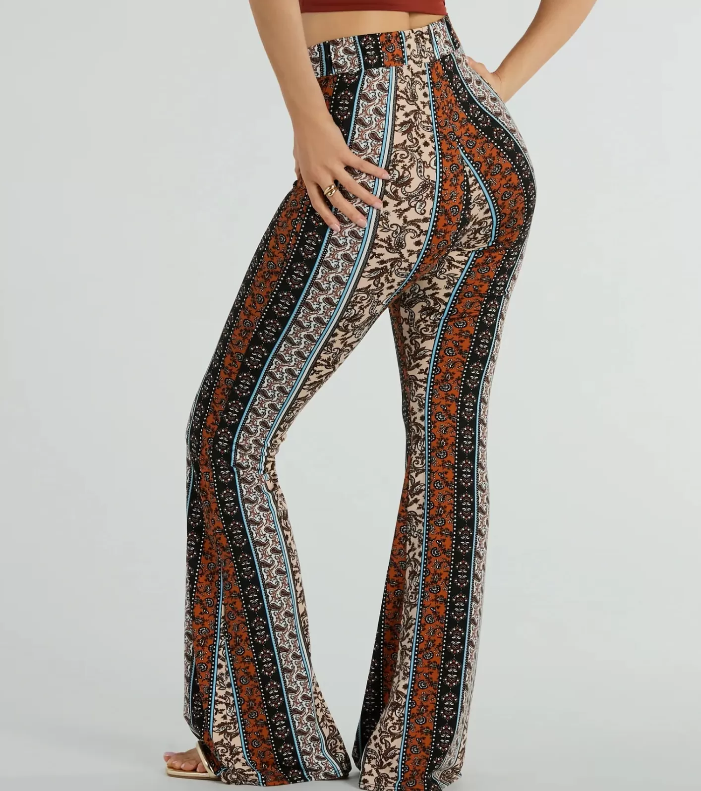 Windsor Summer Dream Paisley Knit Flare Pants MULTI New