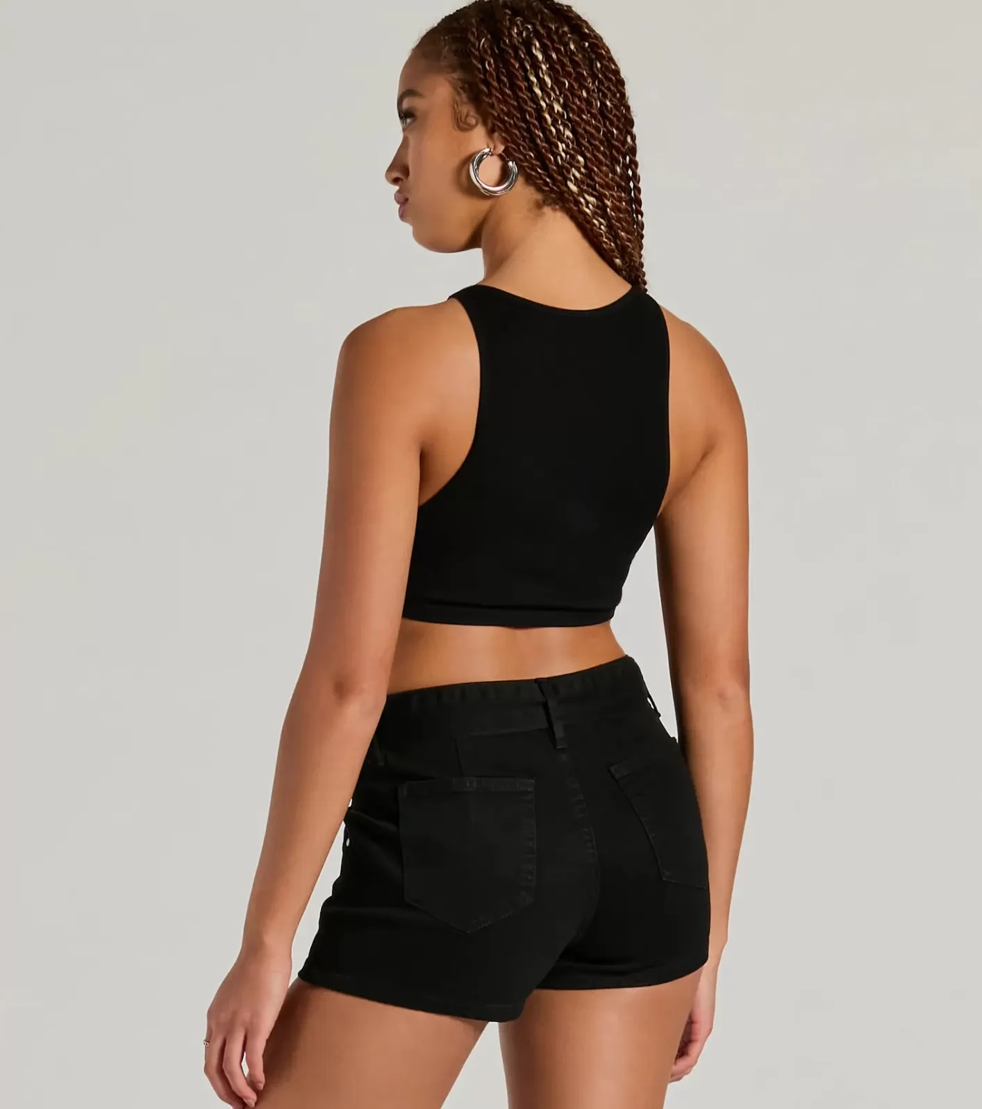 Windsor Summer Girlie Mid Rise Belted Denim Shorts BLACK Cheap