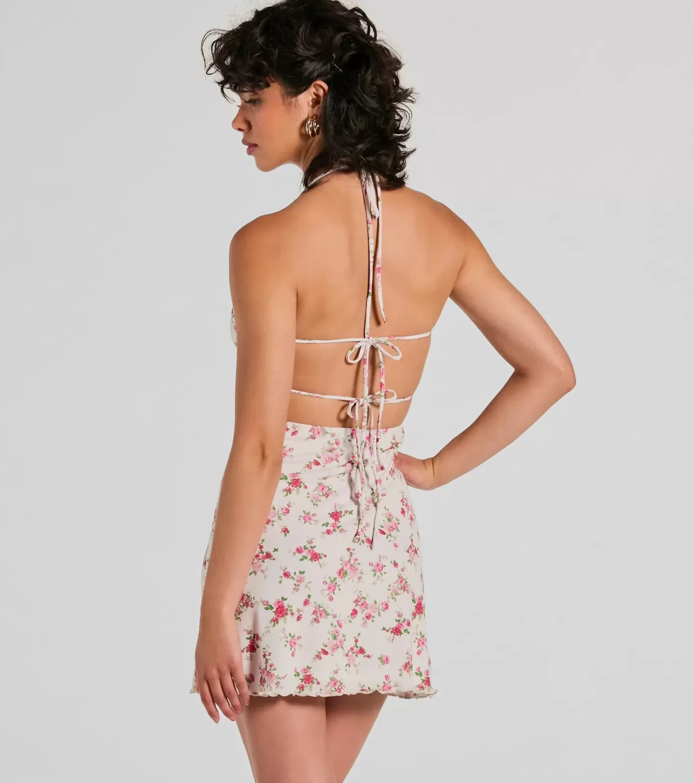 Windsor Summer Loving Halter Strappy Floral Mini Dress IVORY Online